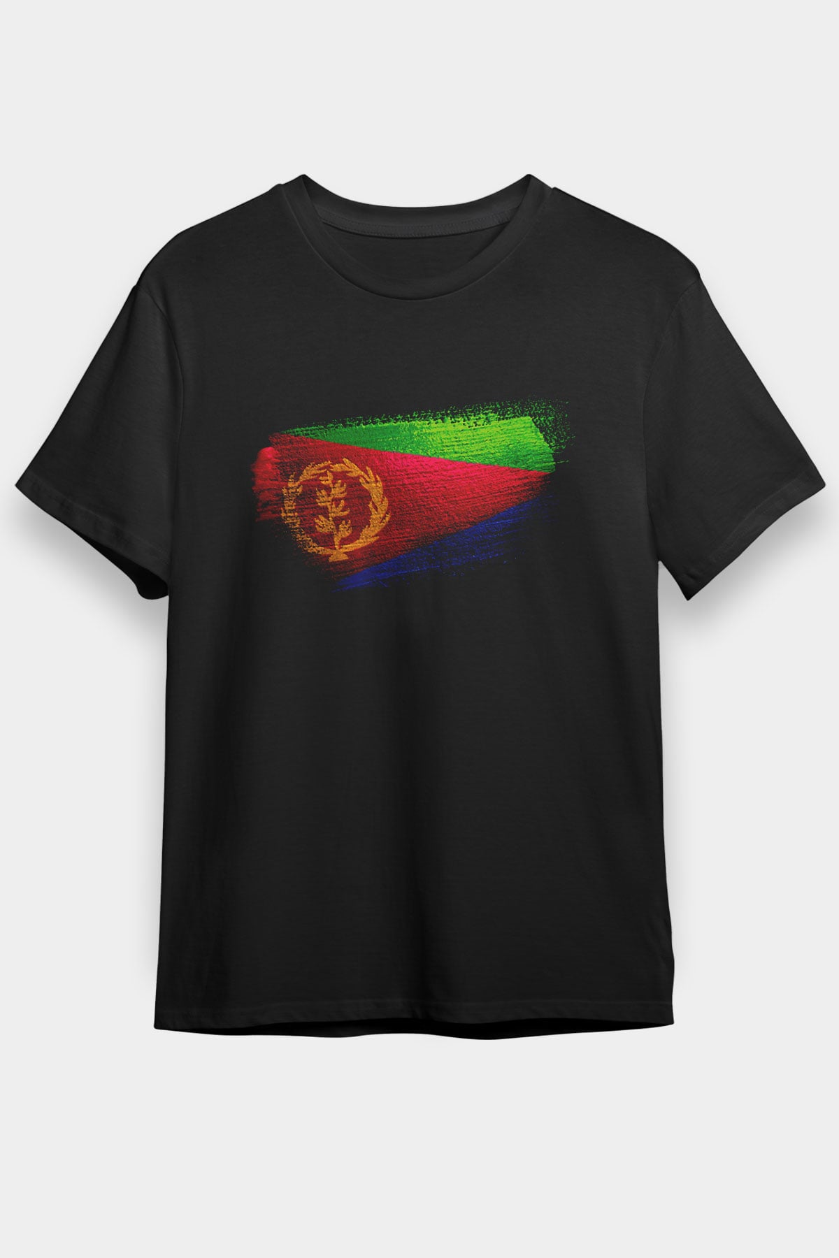 Eritre - Eritrea Bayrağı Baskılı Unisex Siyah Tişört