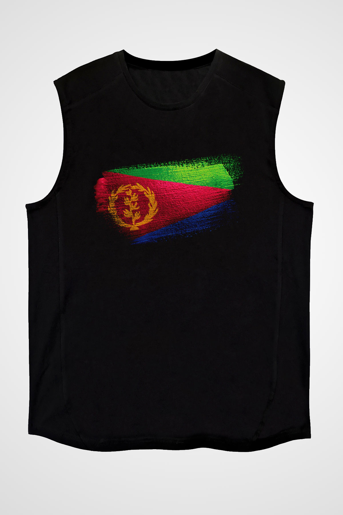 Eritre - Eritrea Bayrağı Baskılı Unisex Siyah Kolsuz Tişört
