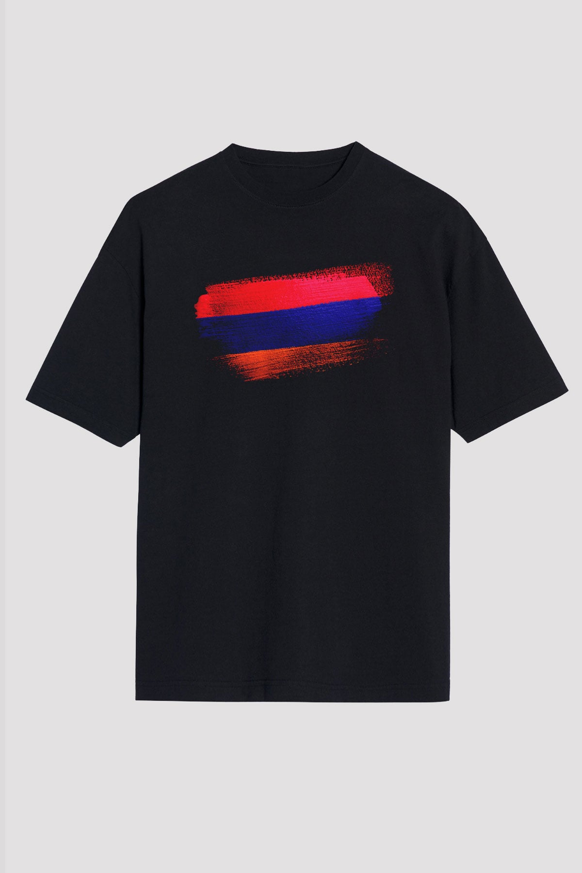 Ermenistan - Armenia Bayrağı Baskılı Unisex Siyah Oversize Tişört