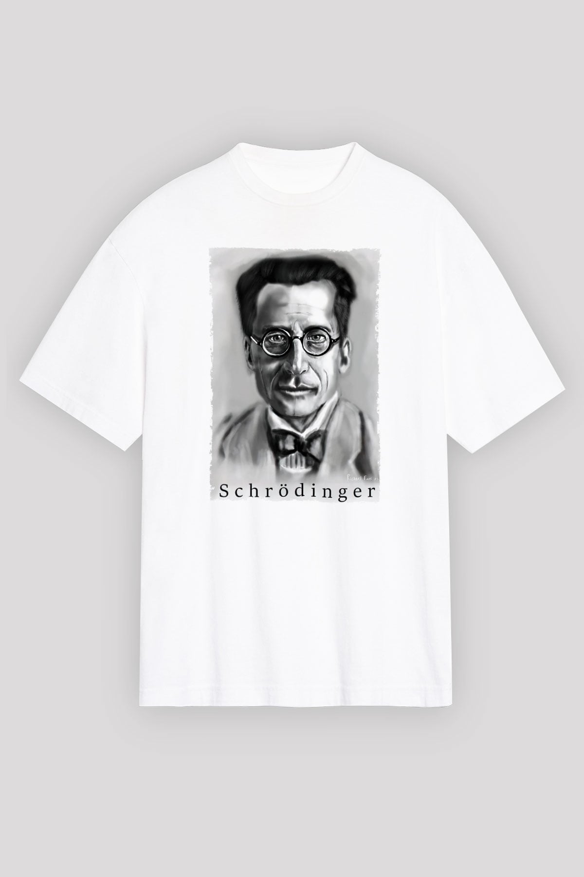 Erwin Schrödinger Baskılı Unisex Oversize Beyaz Tişört - Tshirt