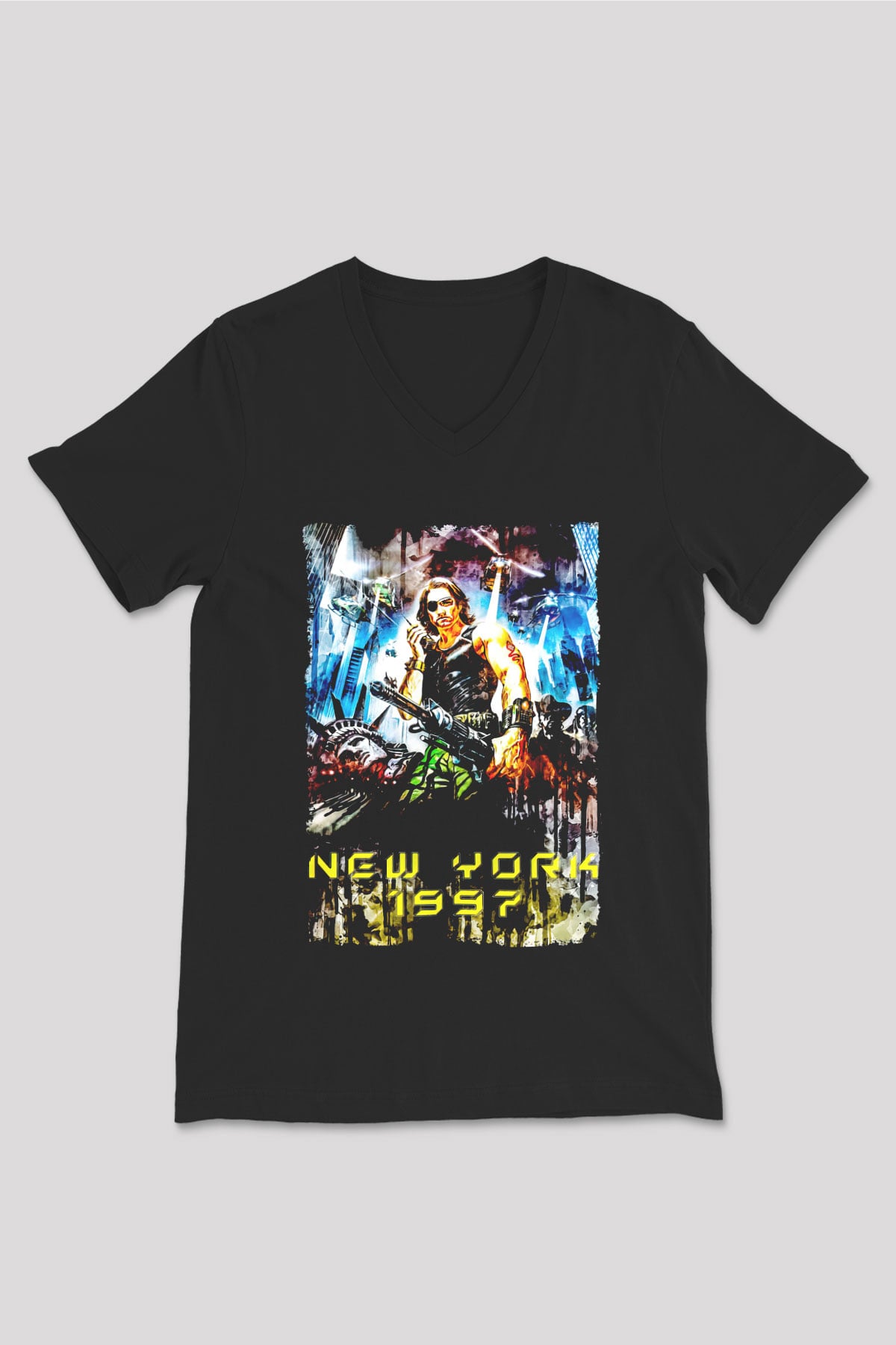 Escape from New York Siyah Unisex  V Yaka Tişört