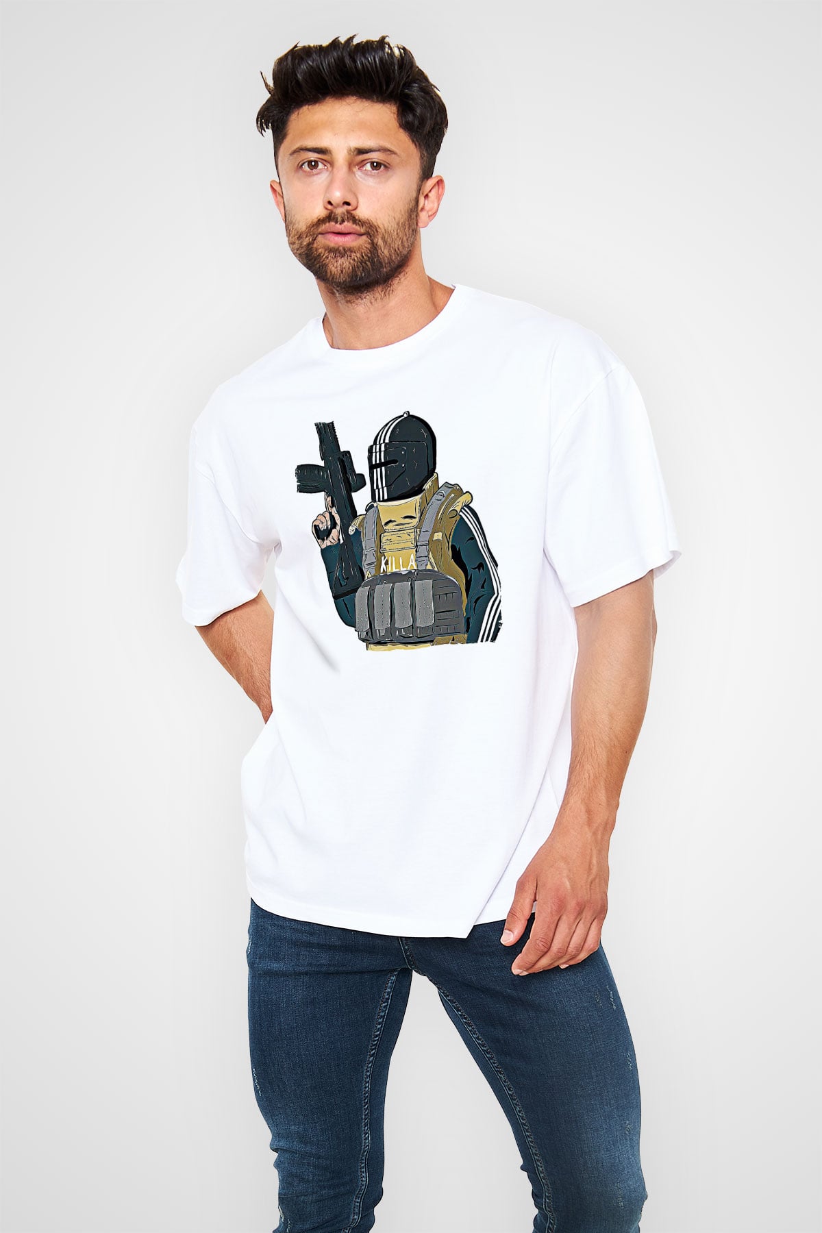 Escape From Tarkov Baskılı Beyaz Unisex Oversize Tişört - Tshirt