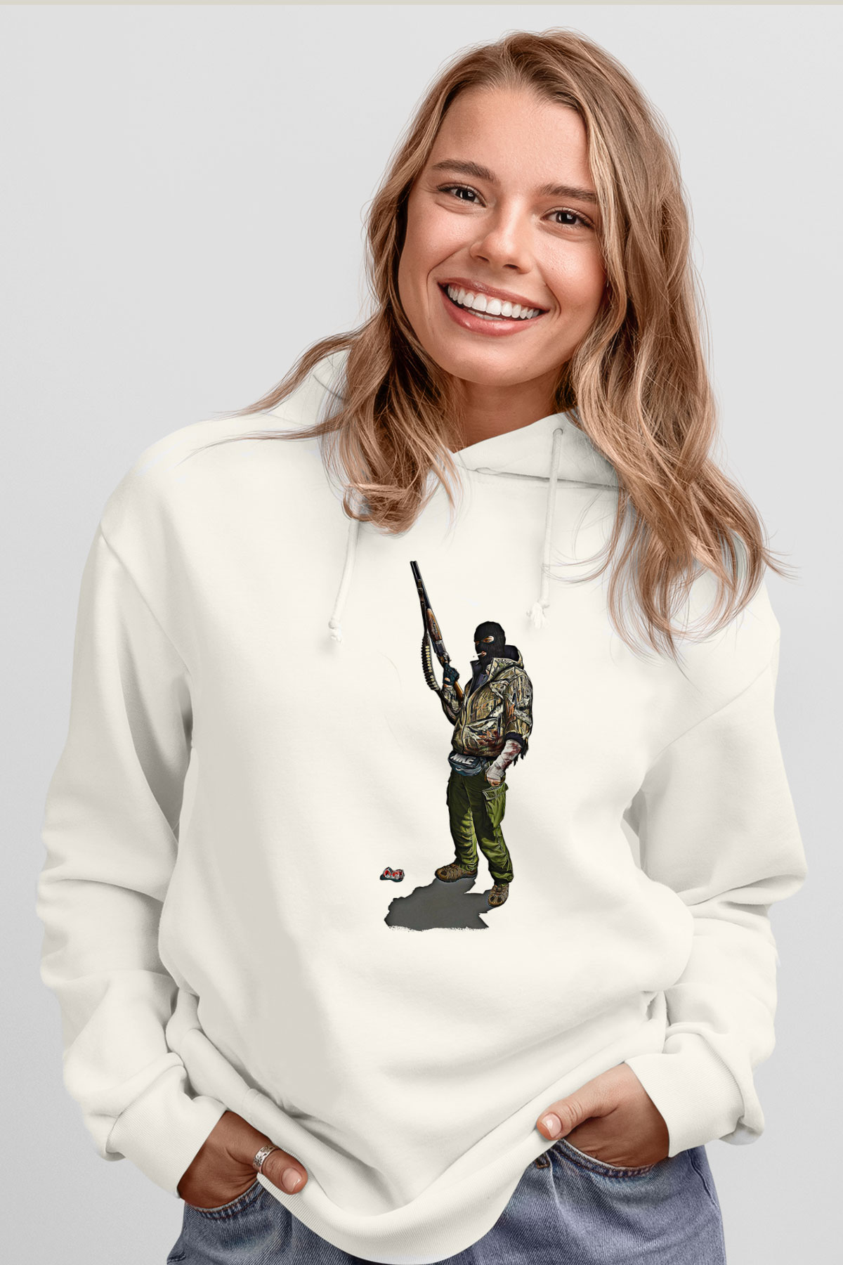 Escape From Tarkov Baskılı Beyaz Unisex Kapüşonlu Sweatshirt
