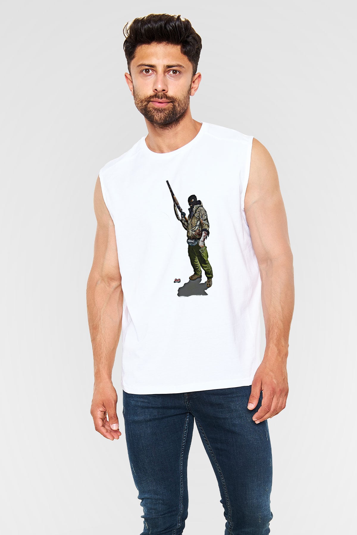 Escape From Tarkov Baskılı Beyaz Unisex Kolsuz Tişört - Tshirt