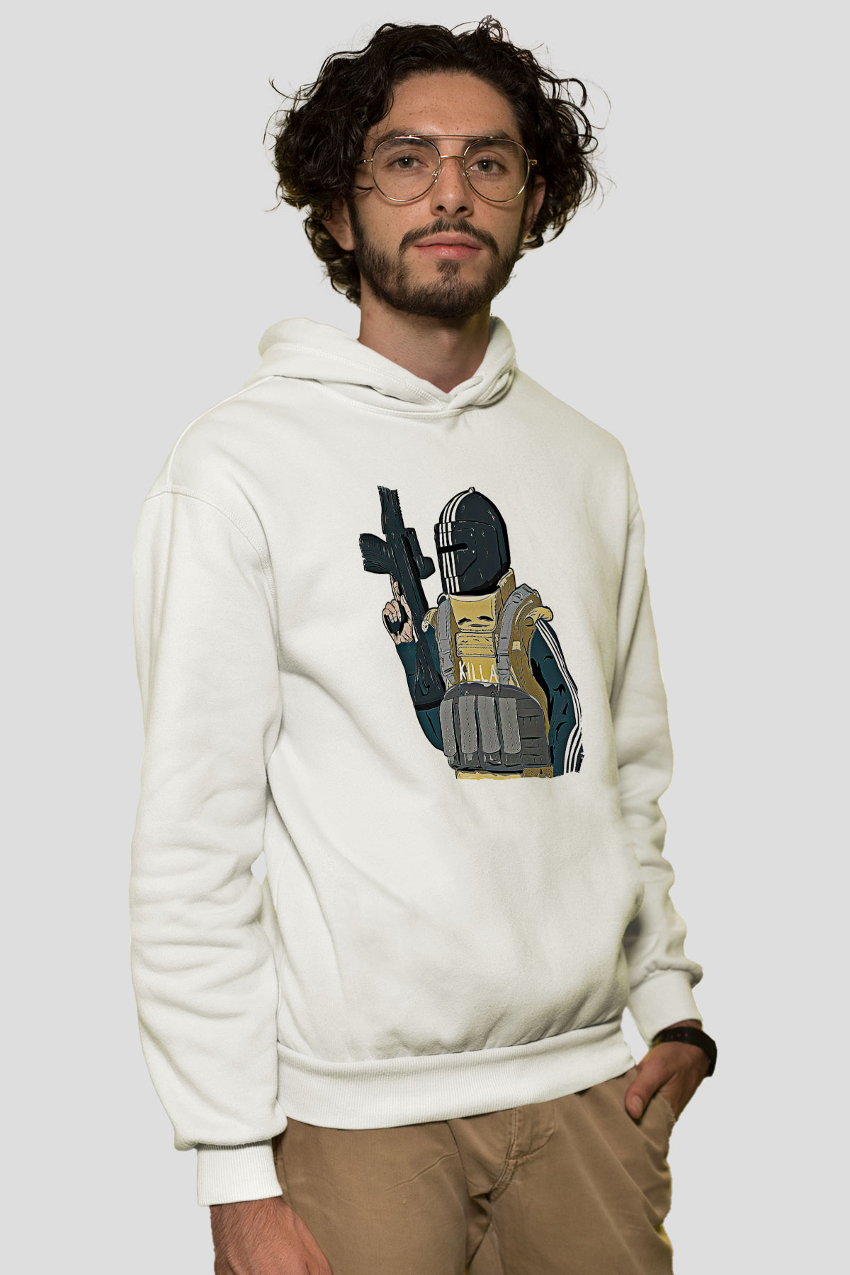 Escape From Tarkov Baskılı Beyaz Unisex Kapüşonlu Sweatshirt