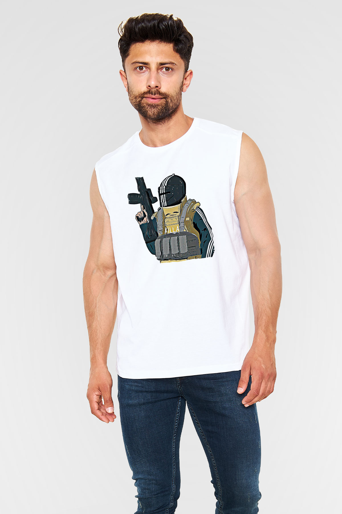Escape From Tarkov Baskılı Beyaz Unisex Kolsuz Tişört - Tshirt