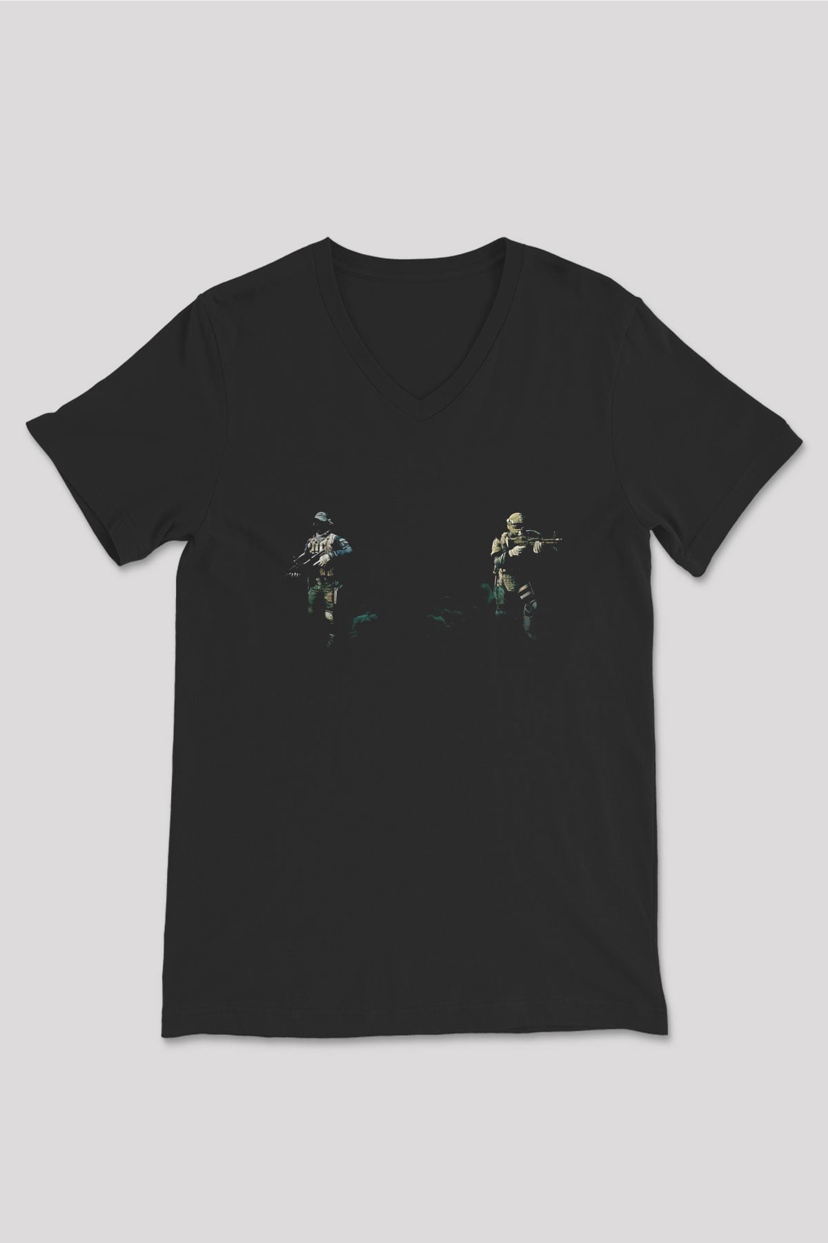 Escape From Tarkov Baskılı Unisex Siyah V Yaka Tişört - Tshirt