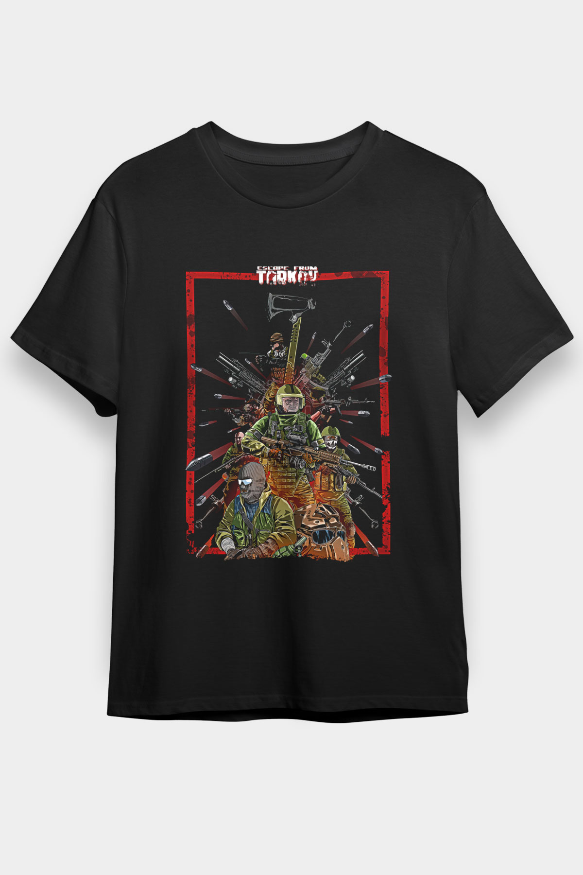 Escape From Tarkov Baskılı Unisex Siyah Tişört - Tshirt