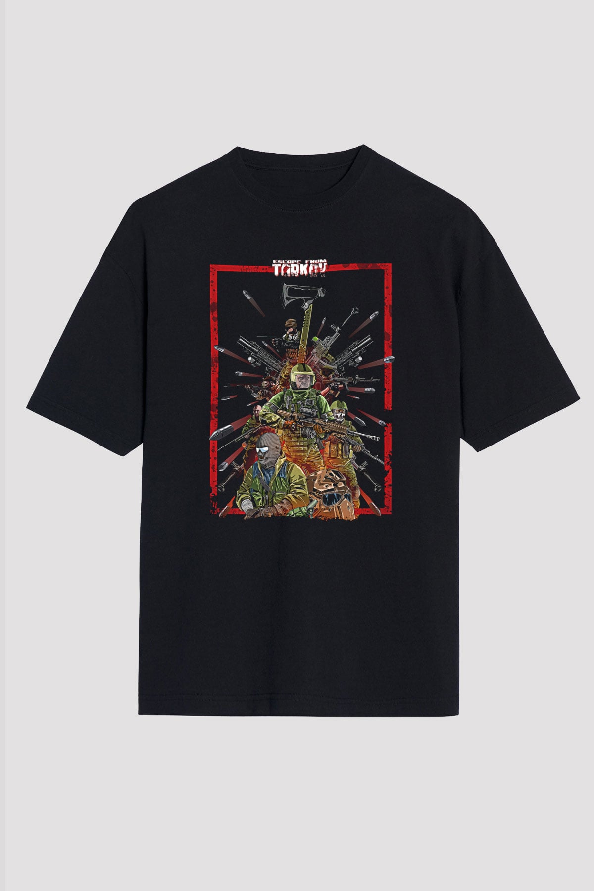 Escape From Tarkov Baskılı Unisex Siyah Oversize Tişört - Tshirt