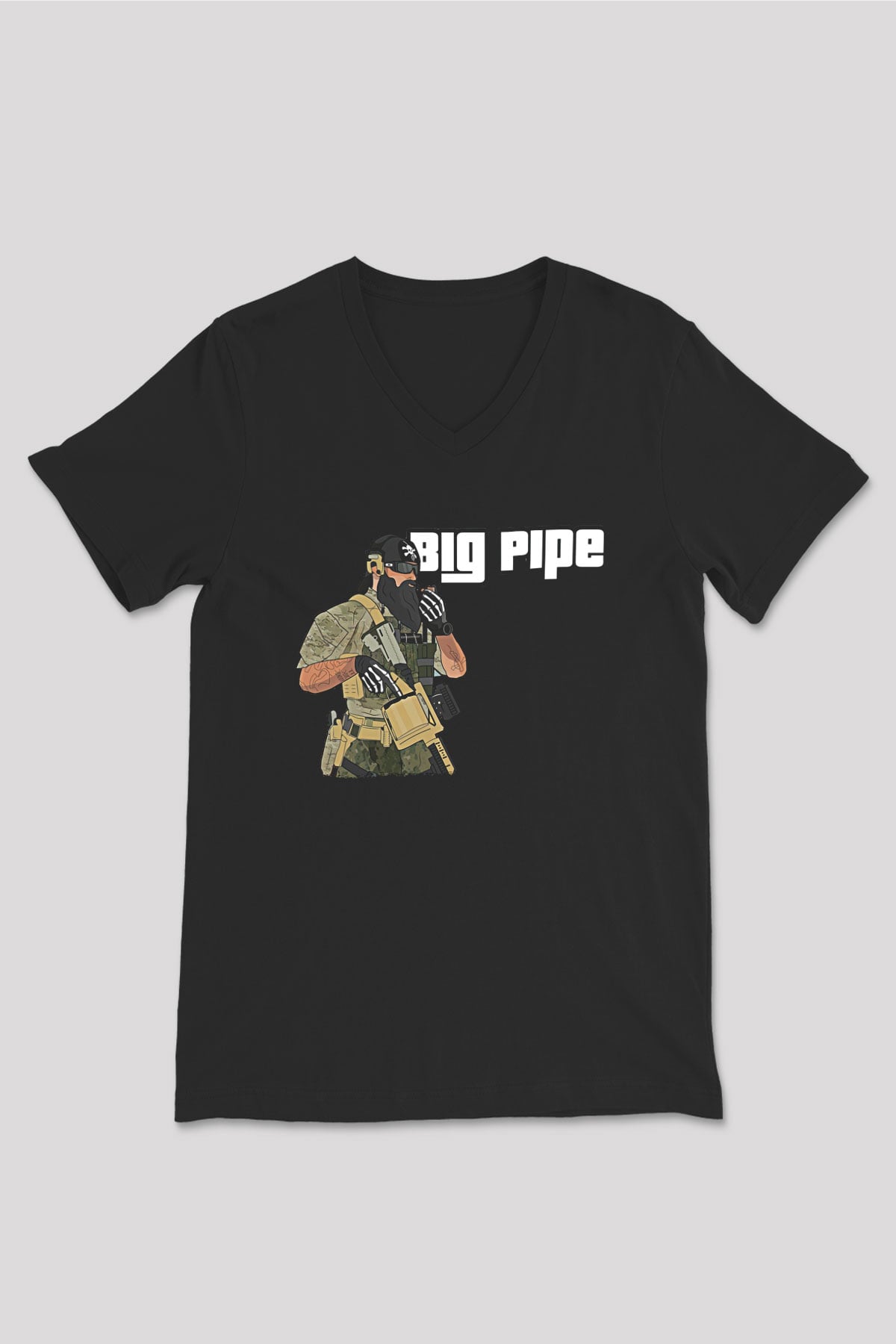 Escape From Tarkov Baskılı Unisex Siyah V Yaka Tişört - Tshirt