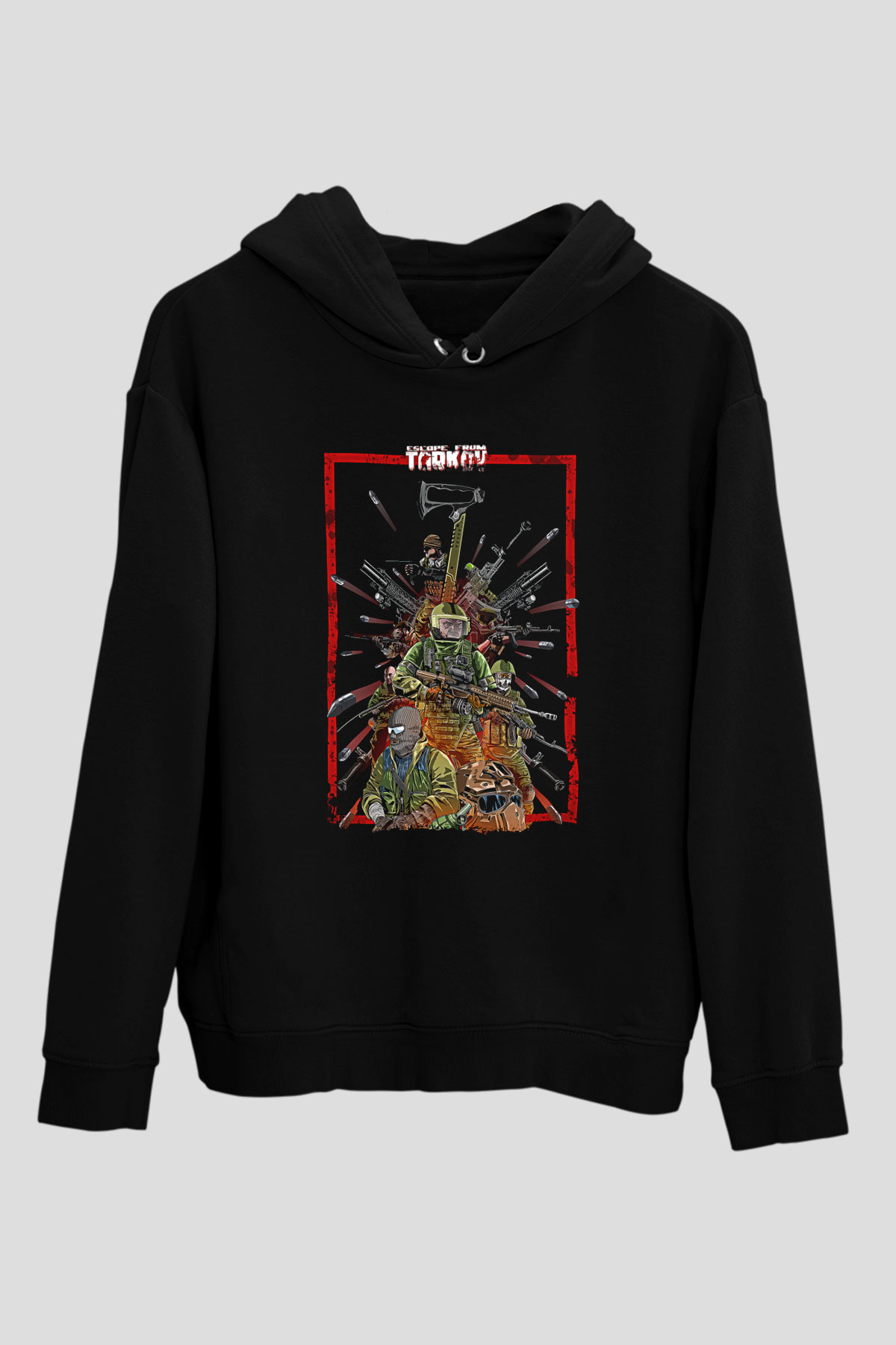 Escape From Tarkov Baskılı Unisex Siyah Kapüşonlu Sweatshirt