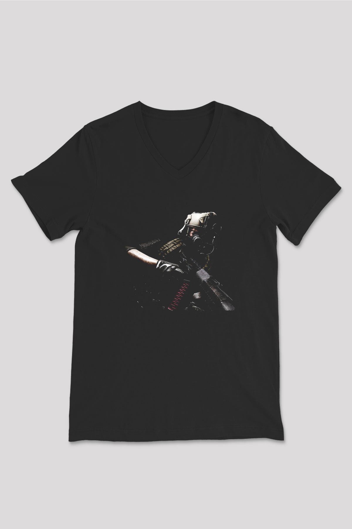 Escape From Tarkov Baskılı Unisex Siyah V Yaka Tişört - Tshirt