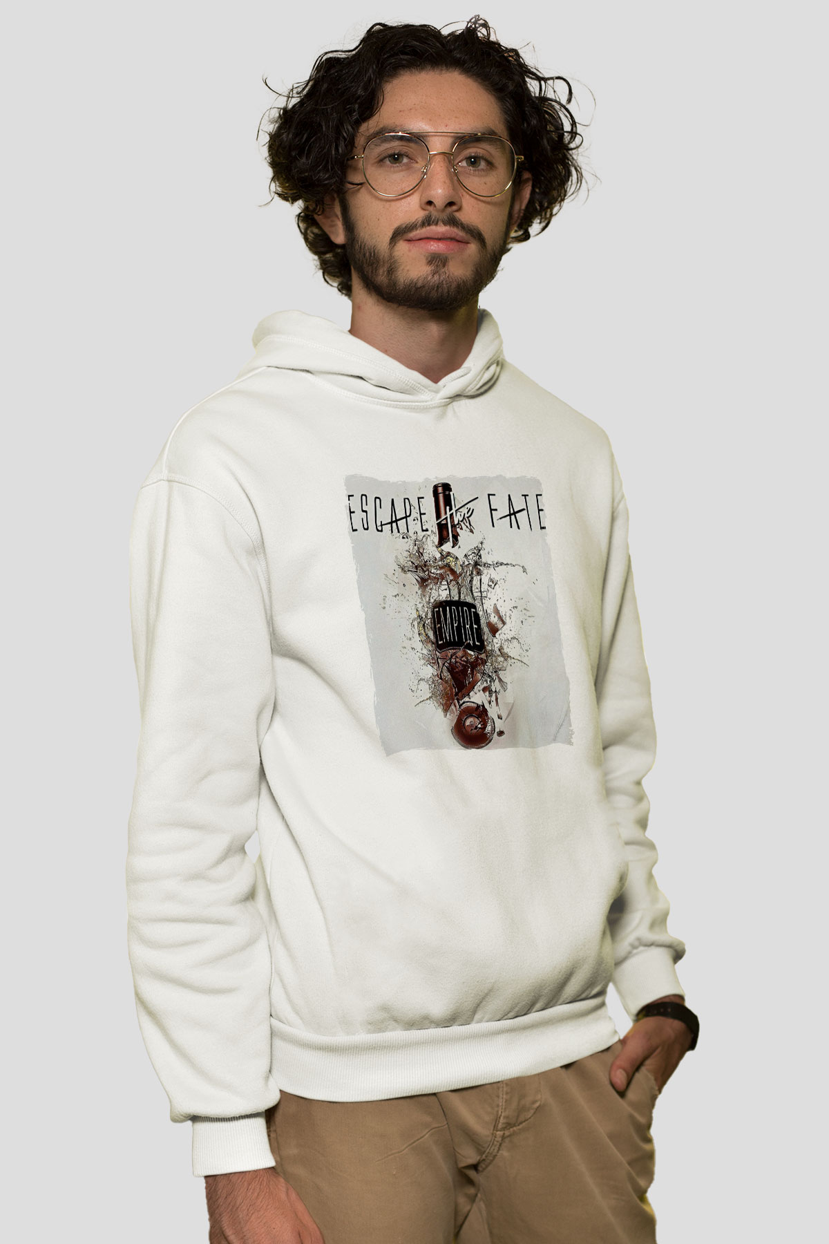Escape the fate Baskılı Beyaz Unisex Kapüşonlu Sweatshirt