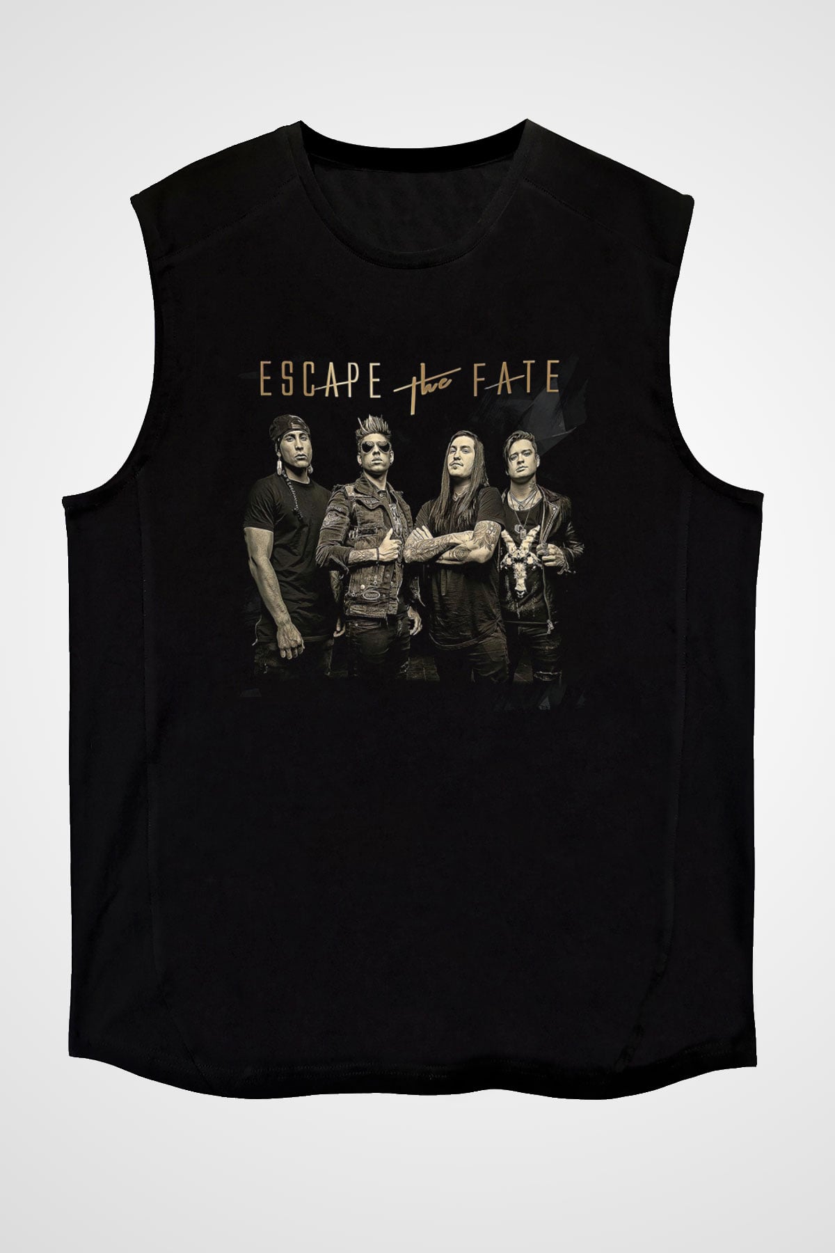 Escape the fate Baskılı Unisex Siyah Kolsuz Tişört - Tshirt