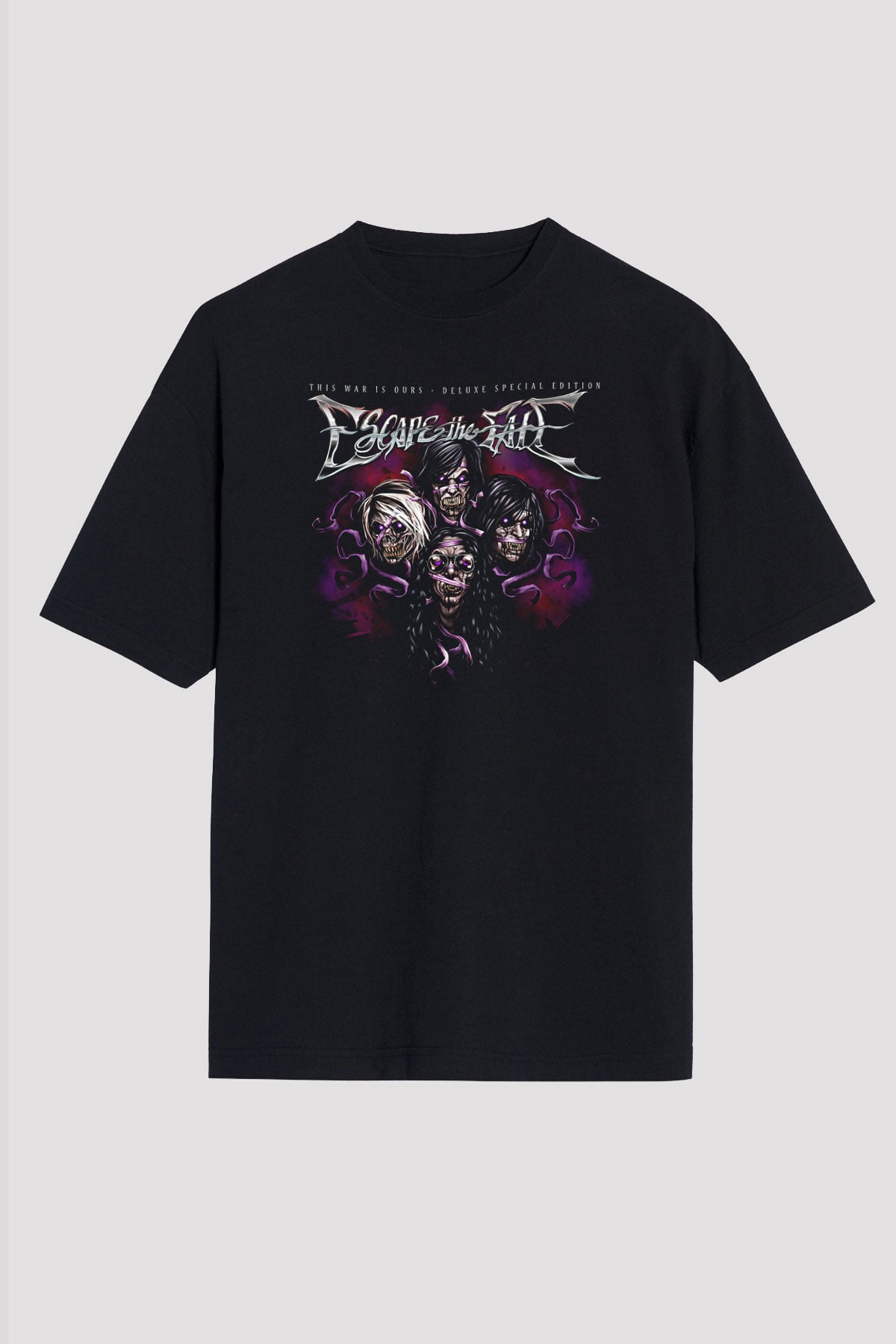 Escape the fate Baskılı Unisex Siyah Oversize Tişört - Tshirt