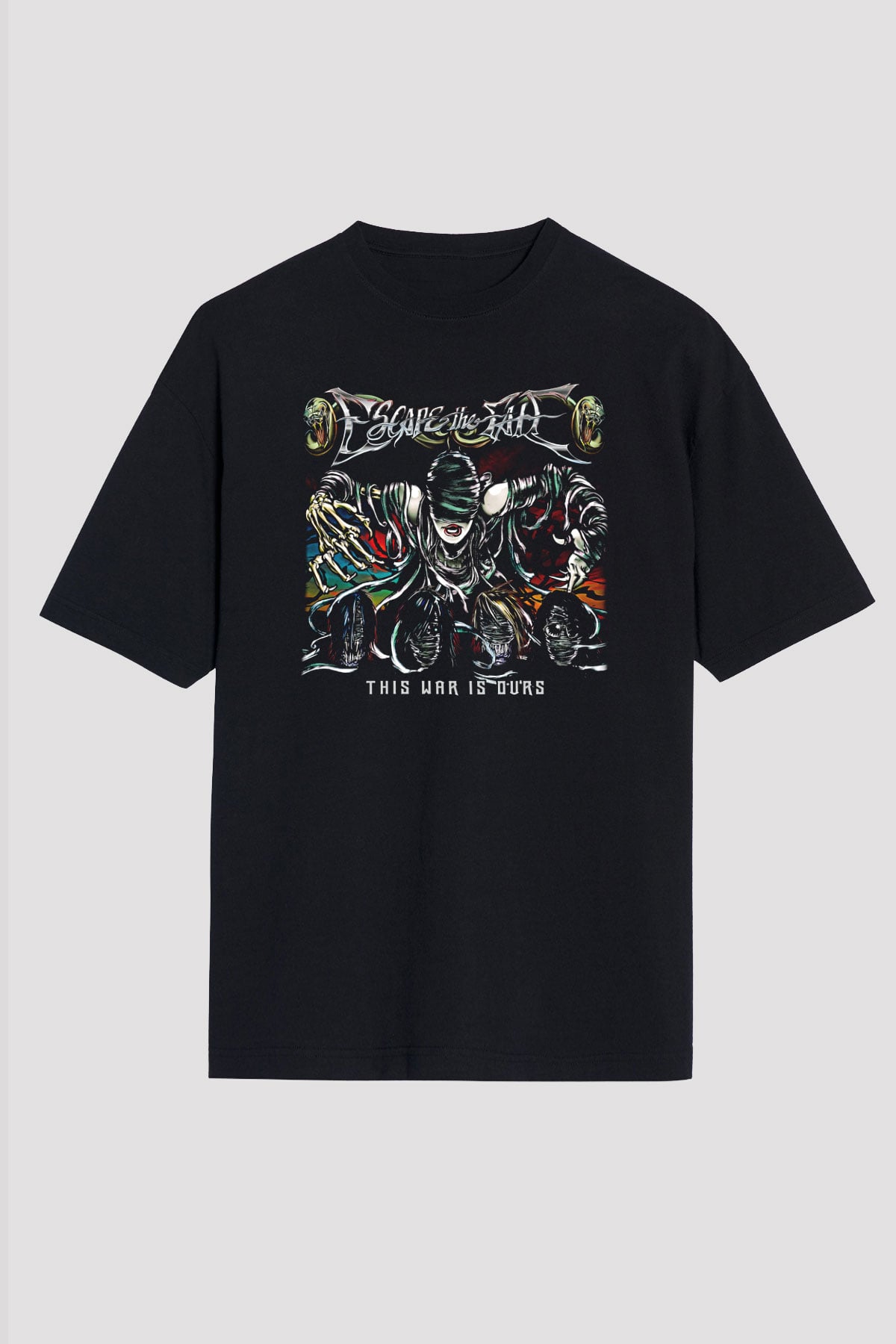 Escape the fate Baskılı Unisex Siyah Oversize Tişört - Tshirt
