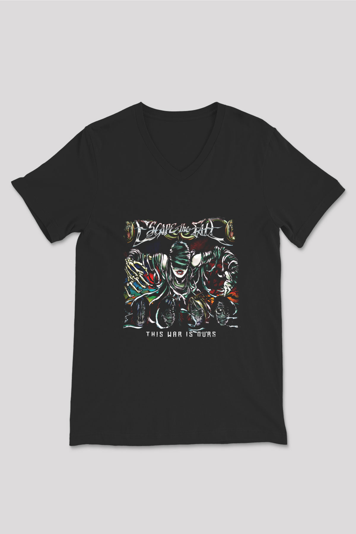Escape The Fate Baskılı Unisex Siyah V Yaka Tişört