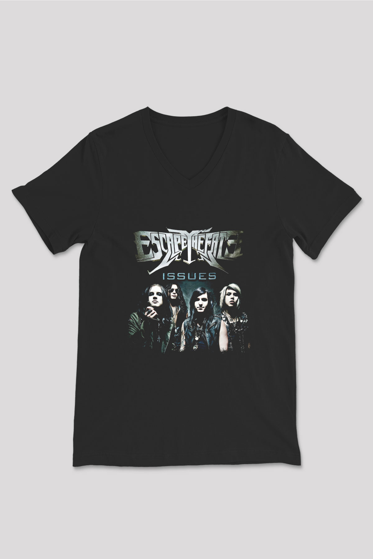 Escape The Fate Baskılı Unisex Siyah V Yaka Tişört