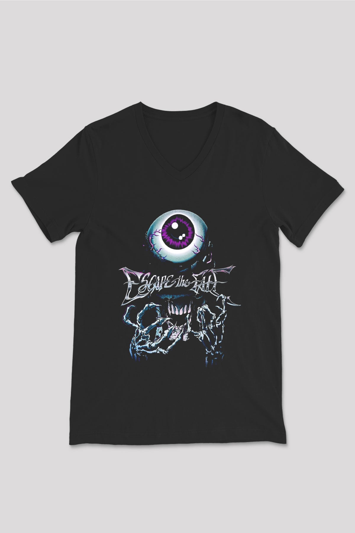 Escape the fate Baskılı Unisex Siyah V Yaka Tişört - Tshirt