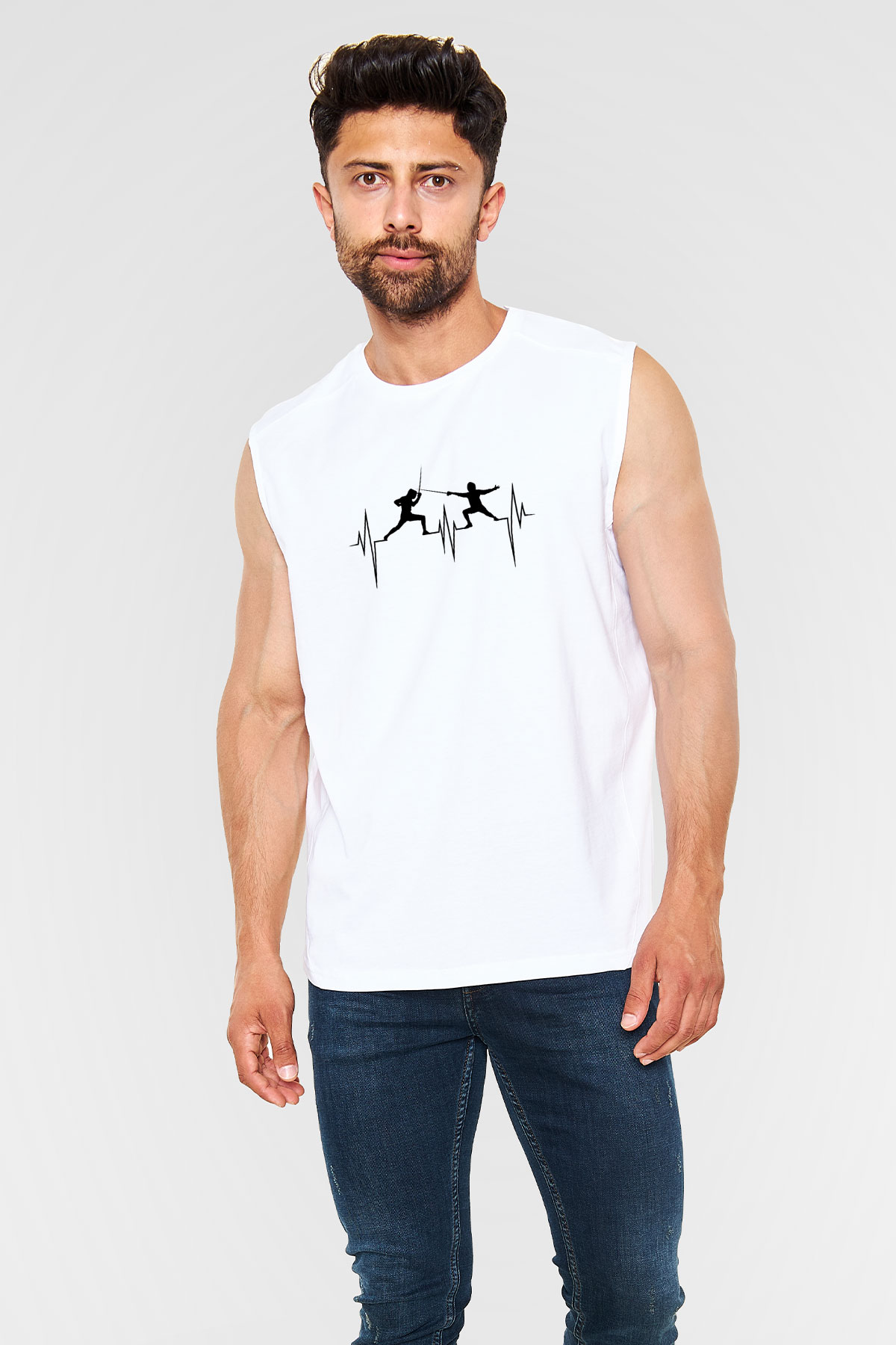 Eskrim Baskılı Unisex Kolsuz Beyaz Tişört