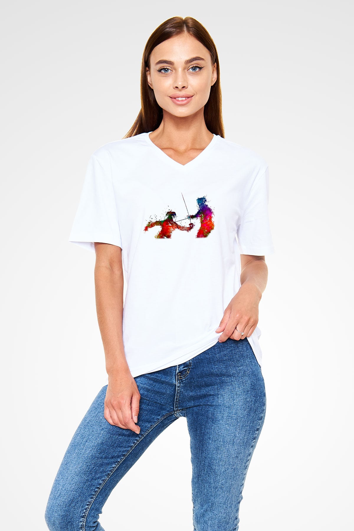 Eskrim Baskılı Unisex V Yaka Tişört - Tshirt
