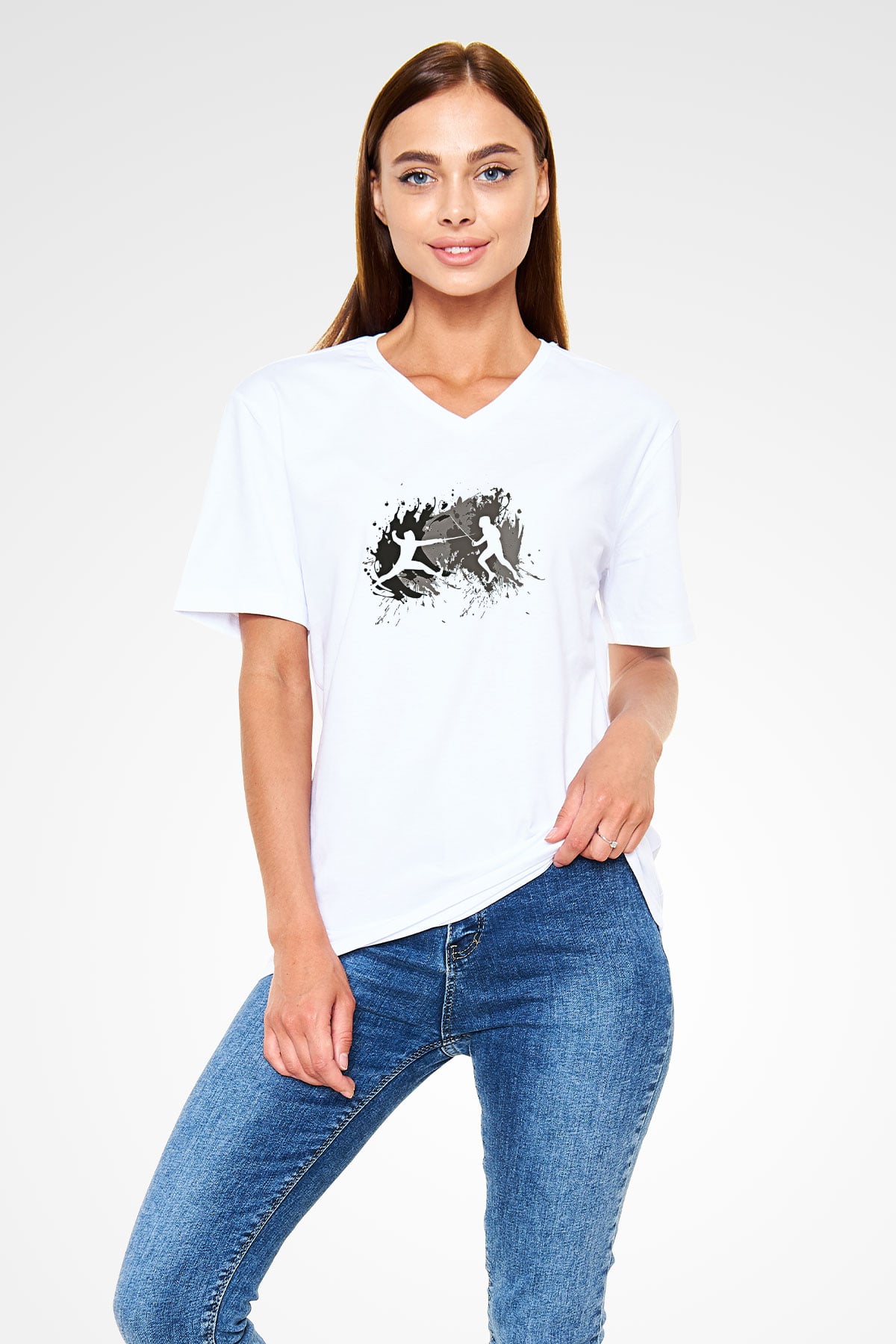 Eskrim Baskılı Unisex V Yaka Tişört - Tshirt