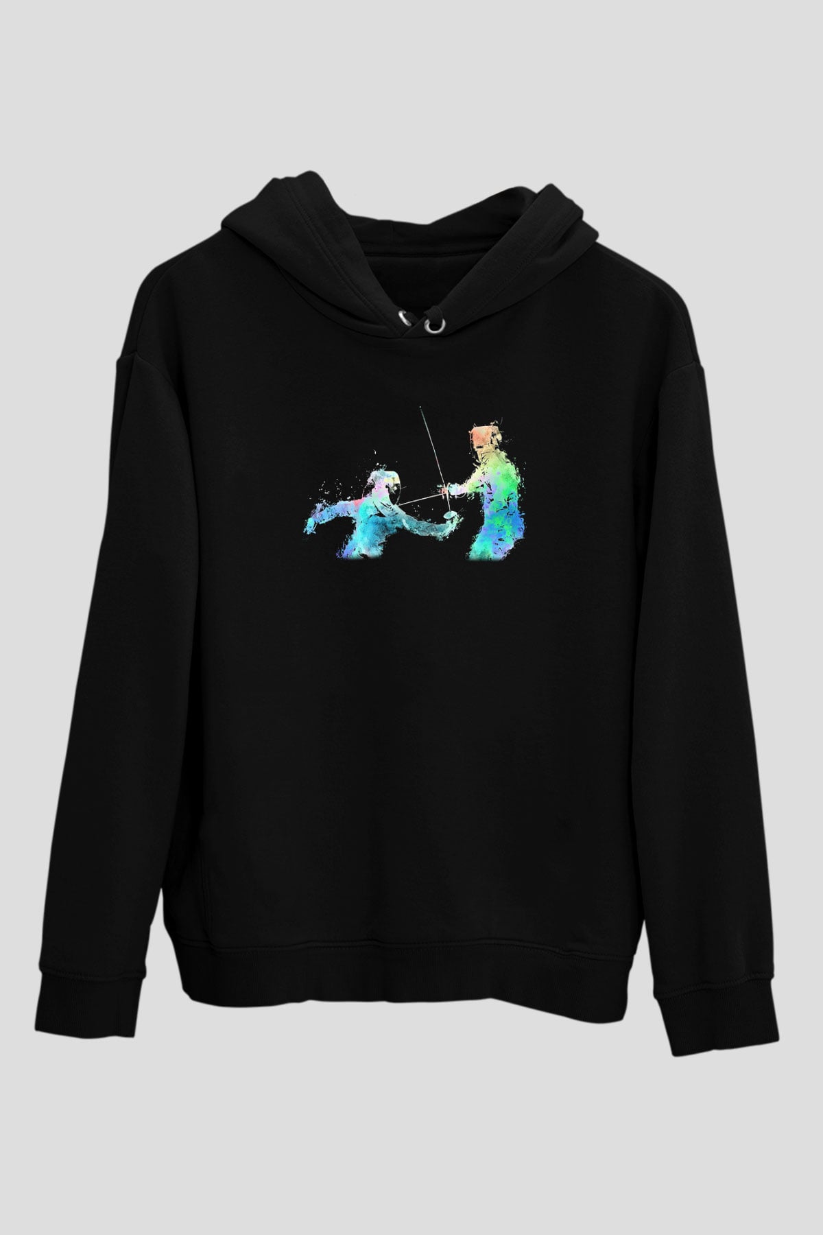 Eskrim - Fencing Baskılı Unisex Siyah Hoodie