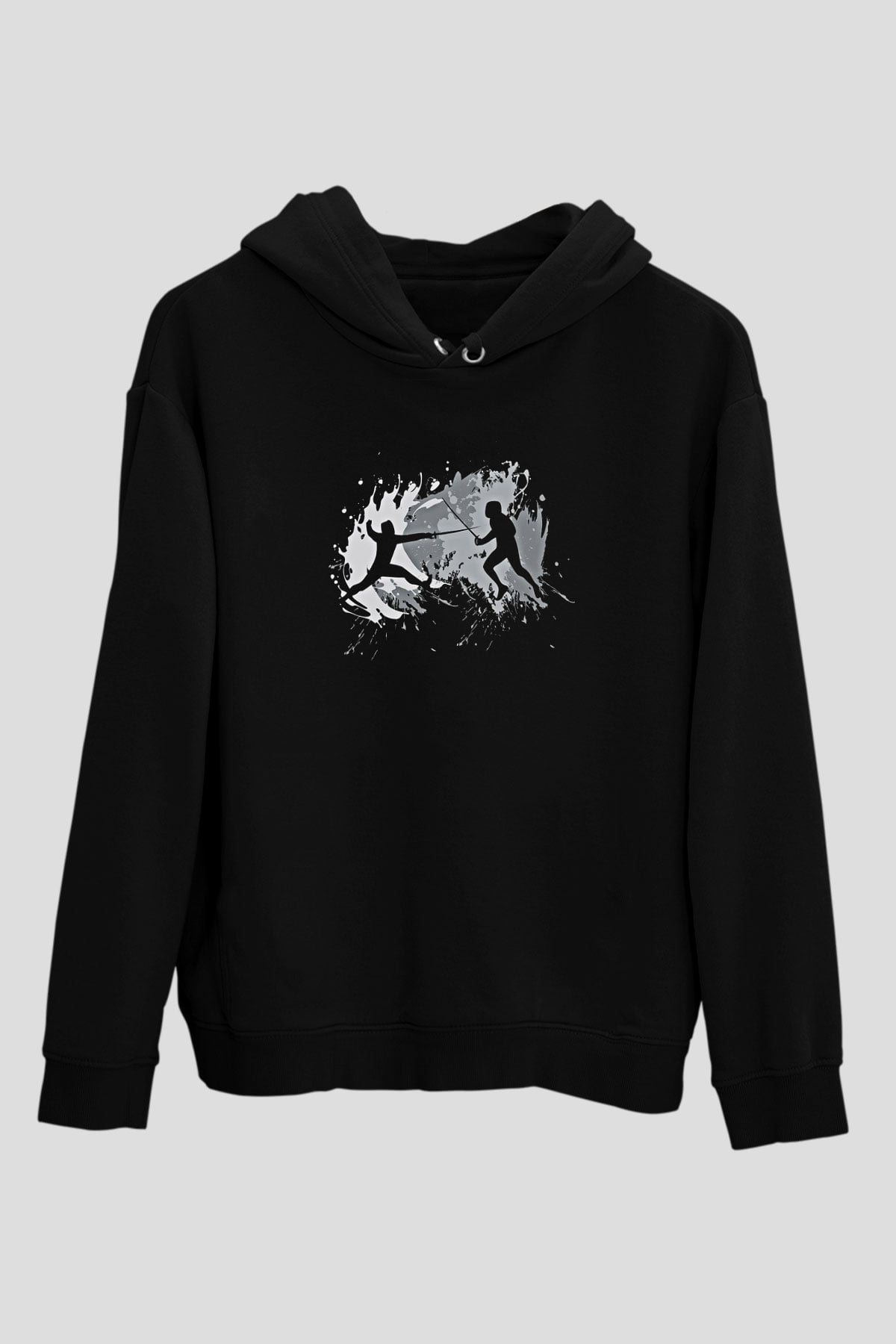 Eskrim - Fencing Baskılı Unisex Siyah Hoodie