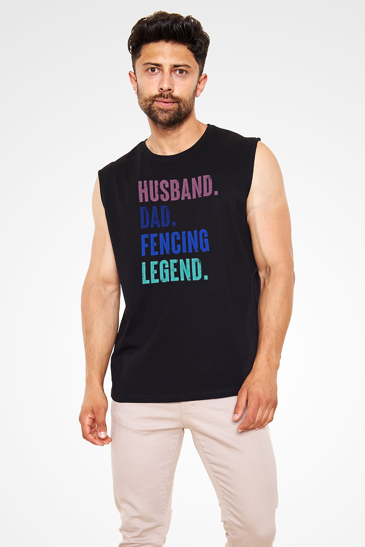 Eskrim - Fencing Baskılı Unisex Siyah Kolsuz Tişört