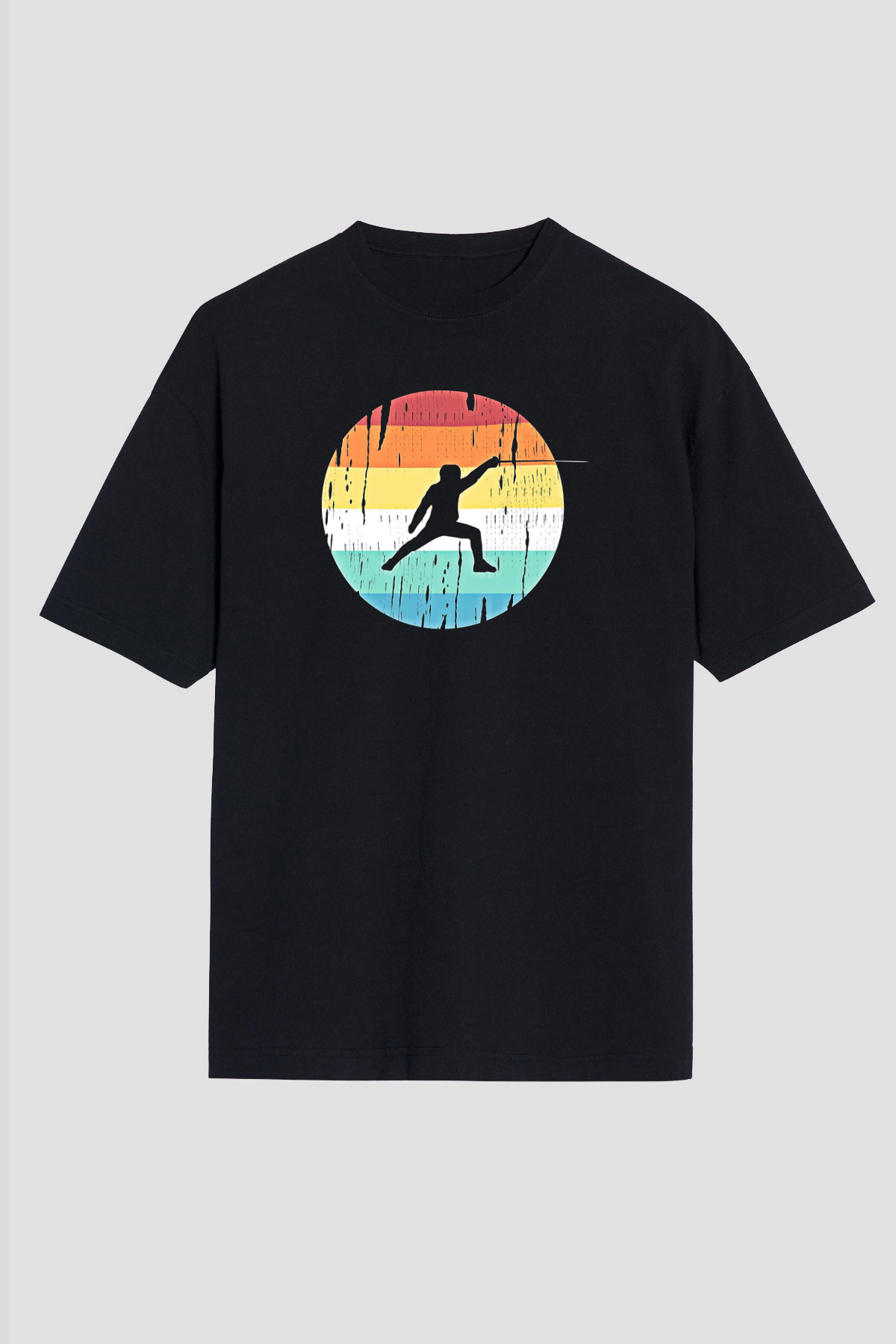Eskrim - Fencing Baskılı Unisex Siyah Oversize Tişört
