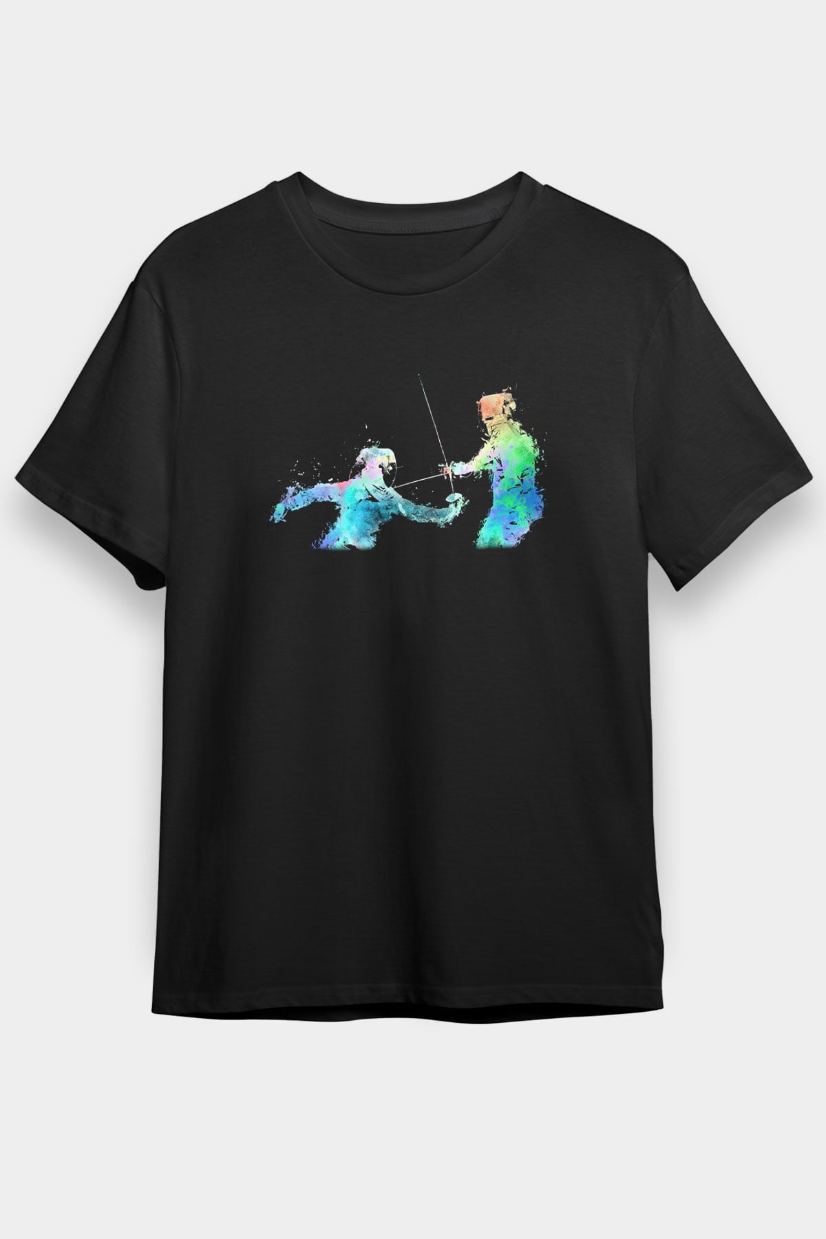 Eskrim - Fencing Baskılı Unisex Siyah Tişört - Tshirt