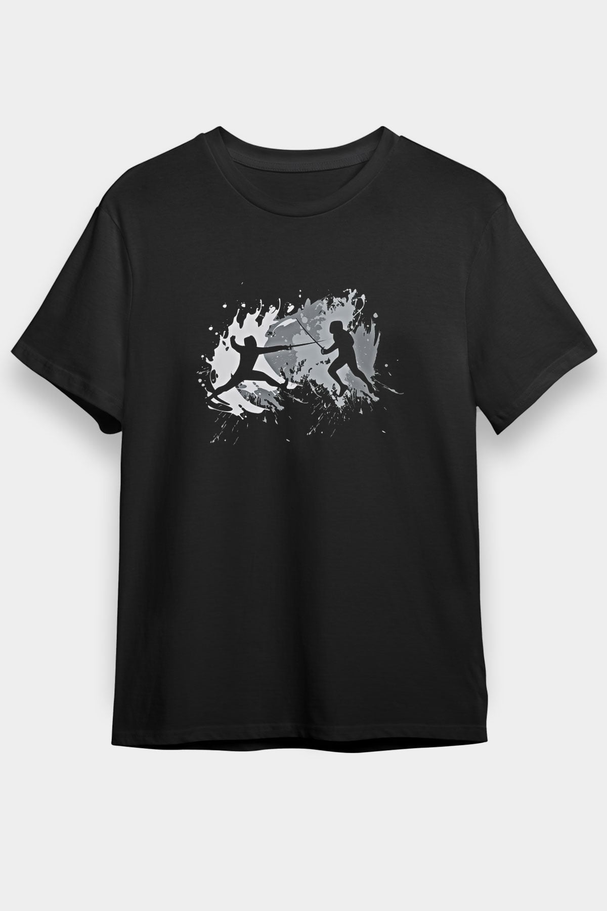 Eskrim - Fencing Baskılı Unisex Siyah Tişört - Tshirt