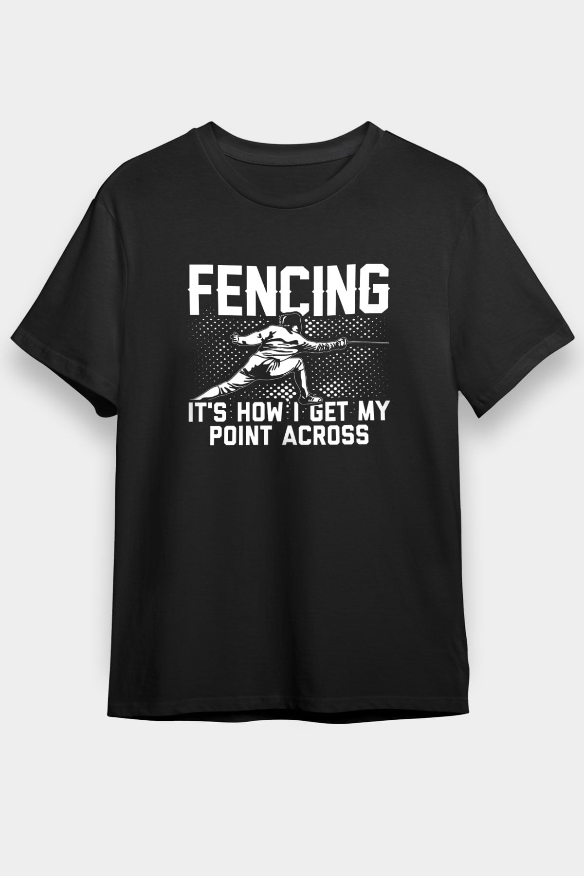 Eskrim - Fencing Baskılı Unisex Siyah Tişört - Tshirt