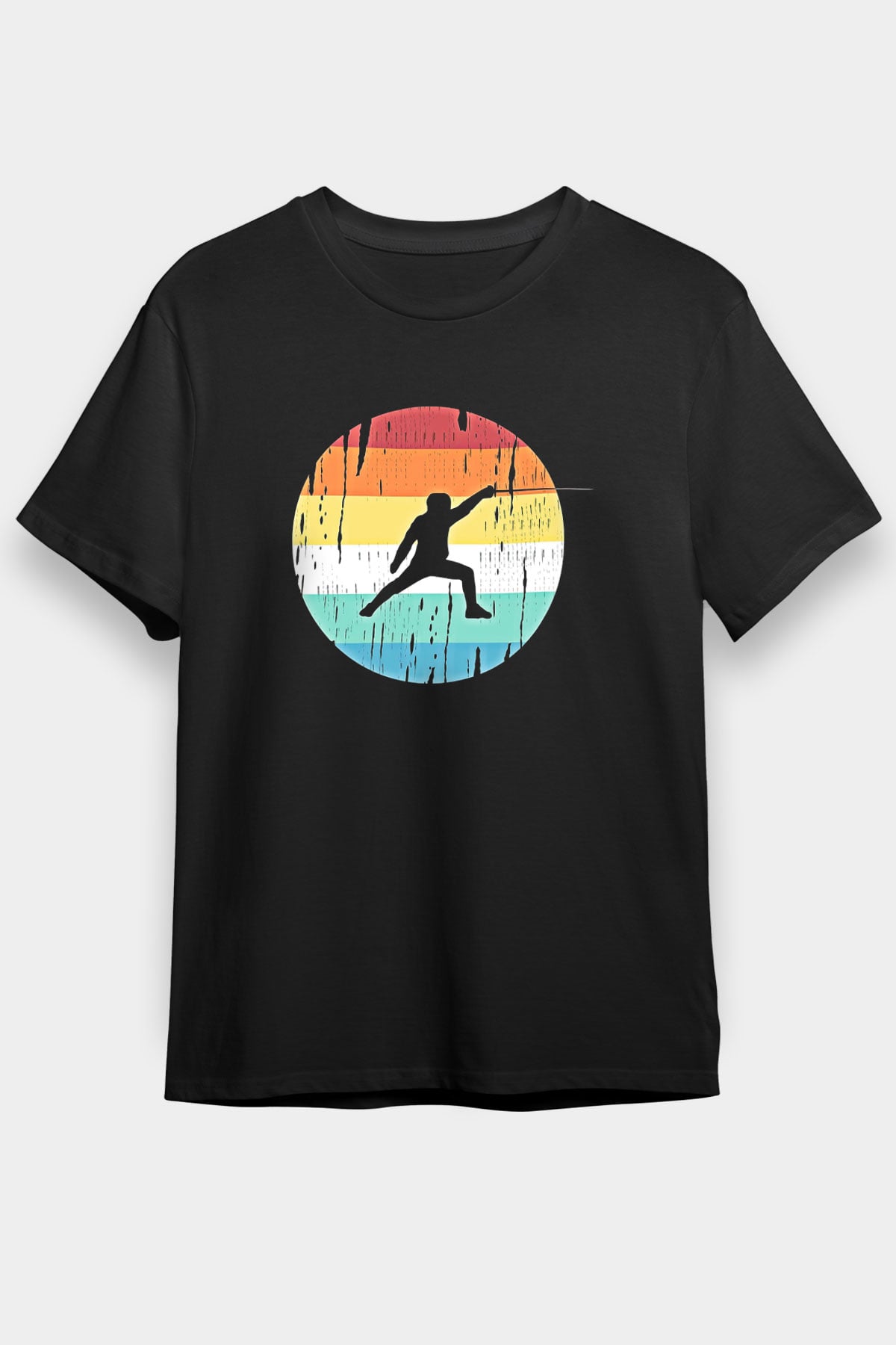 Eskrim - Fencing Baskılı Unisex Siyah Tişört - Tshirt
