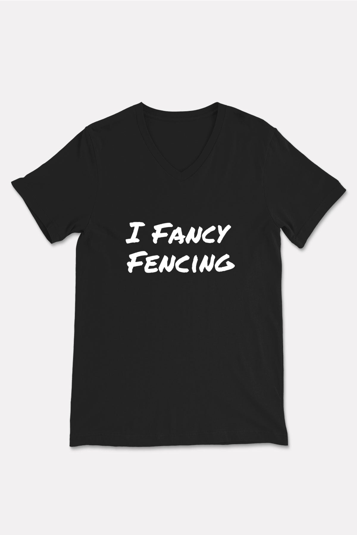 Eskrim - Fencing Baskılı Unisex Siyah V Yaka Tişört