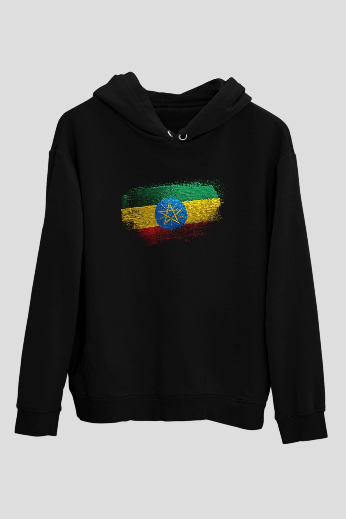 Etiyopya - Ethiopia Bayrağı Baskılı Unisex Siyah Hoodie