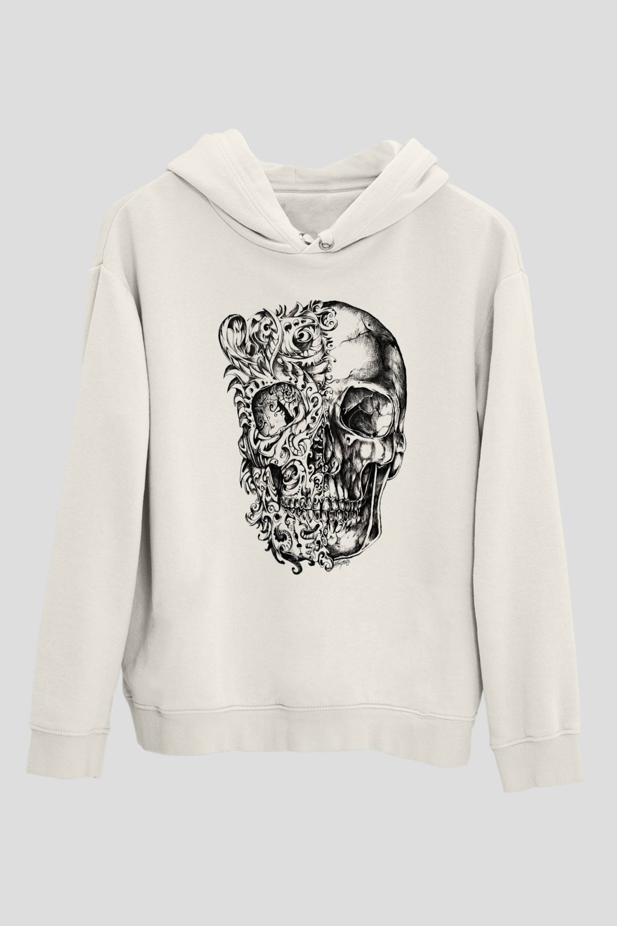 Etnik Desenli Kurukafa Beyaz  Unisex Hoodie
