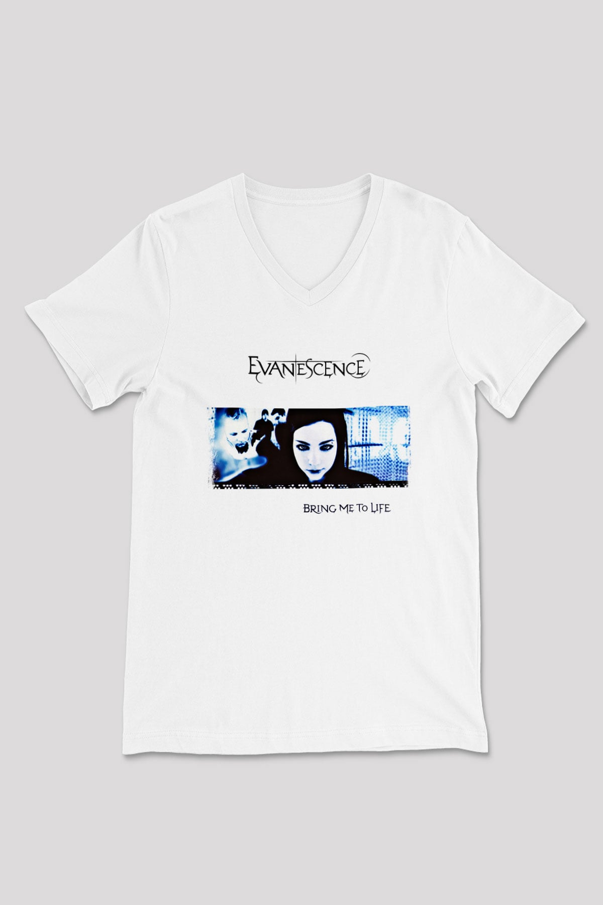 Evanescence Baskılı Unisex Beyaz V Yaka Tişört