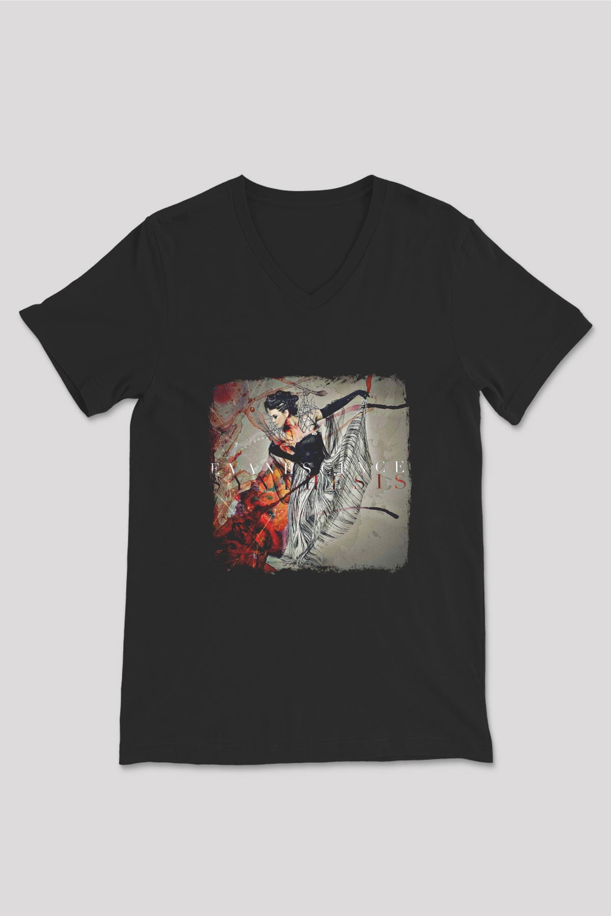 Evanescence Baskılı Unisex Siyah V Yaka Tişört
