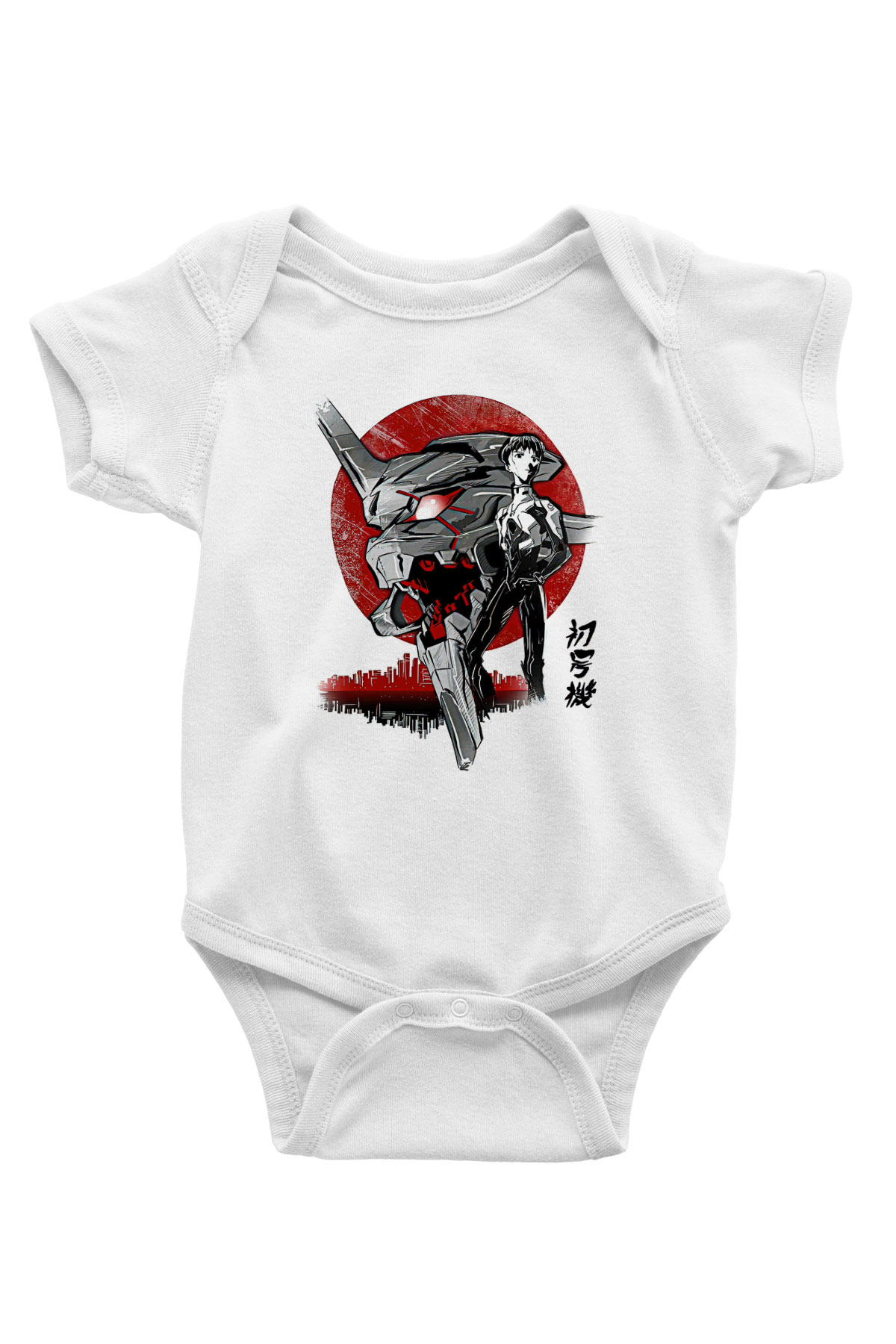 Evangelion Baskılı Beyaz Unisex Bebek Body - Zıbın