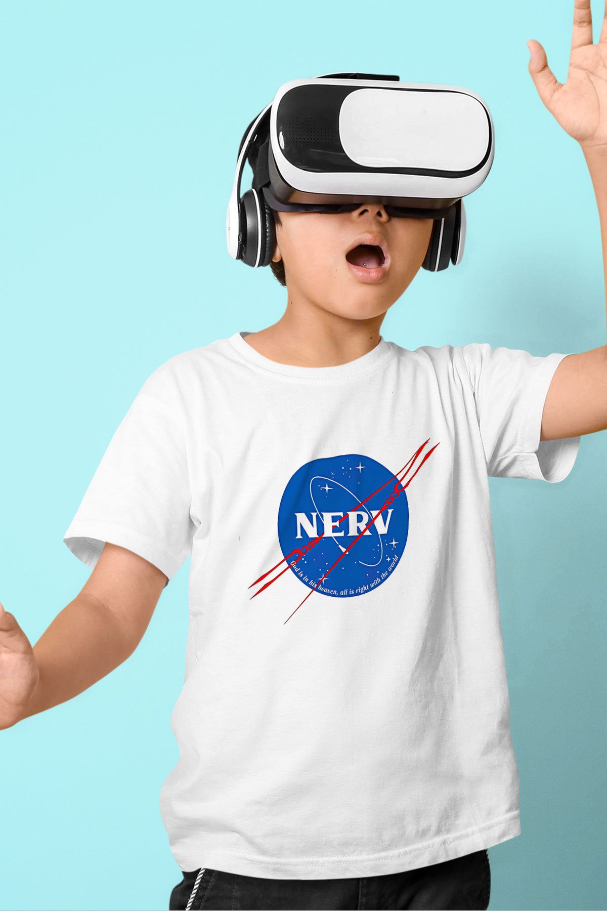 Evangelion Baskılı Beyaz Unisex Beyaz Çocuk Tişört - Tshirt
