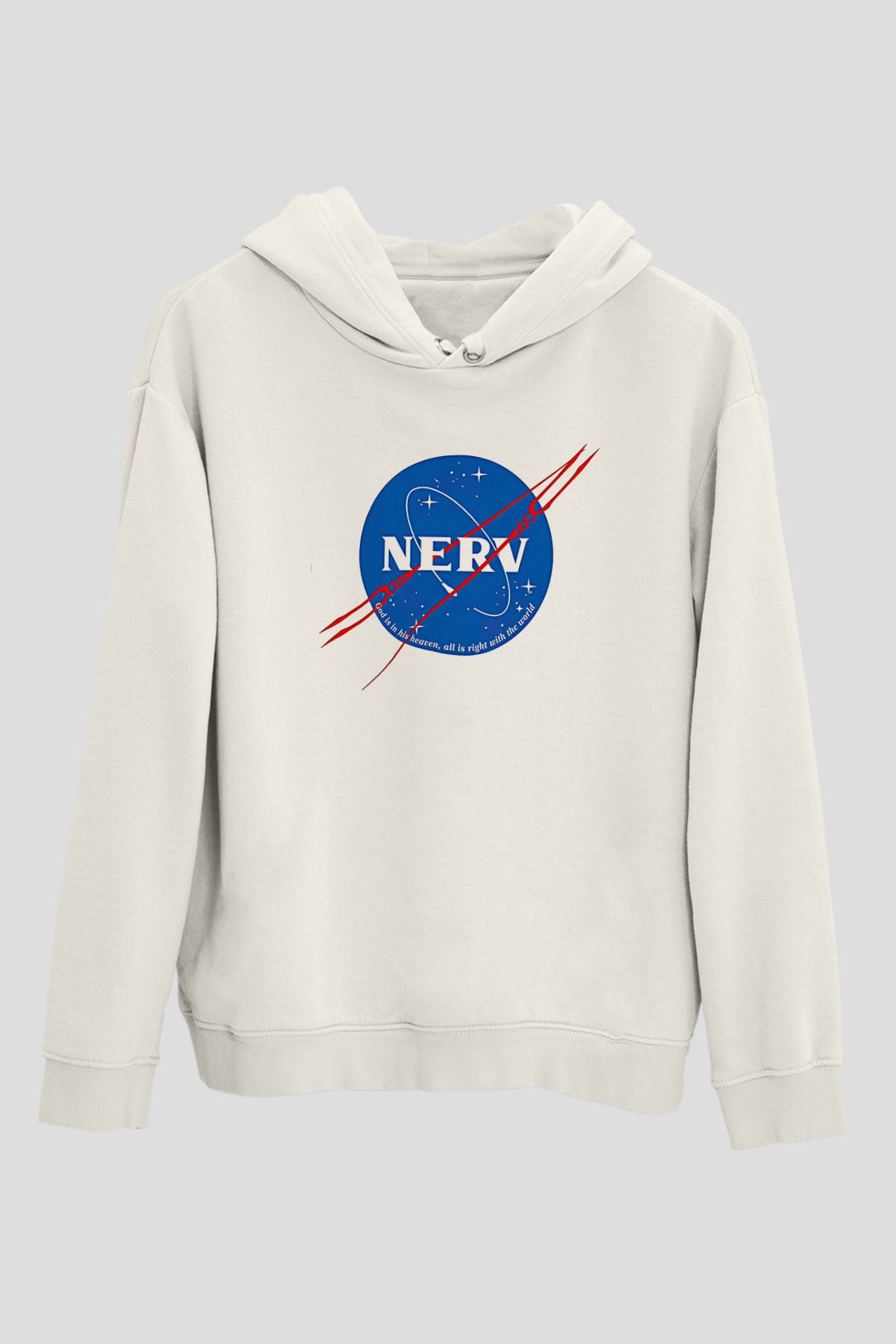 Evangelion Baskılı Beyaz Unisex Hoodie