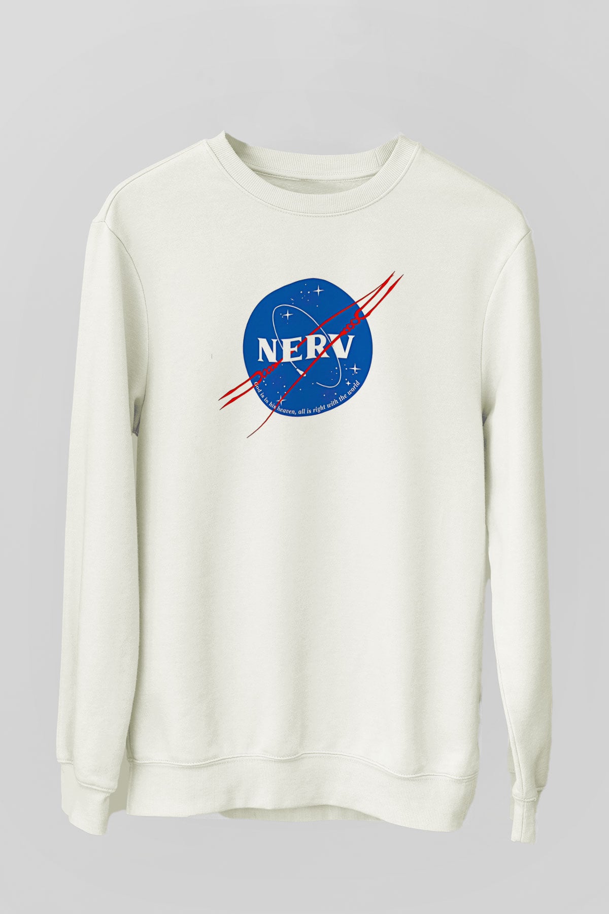 Evangelion Baskılı Beyaz Unisex Sweatshirt