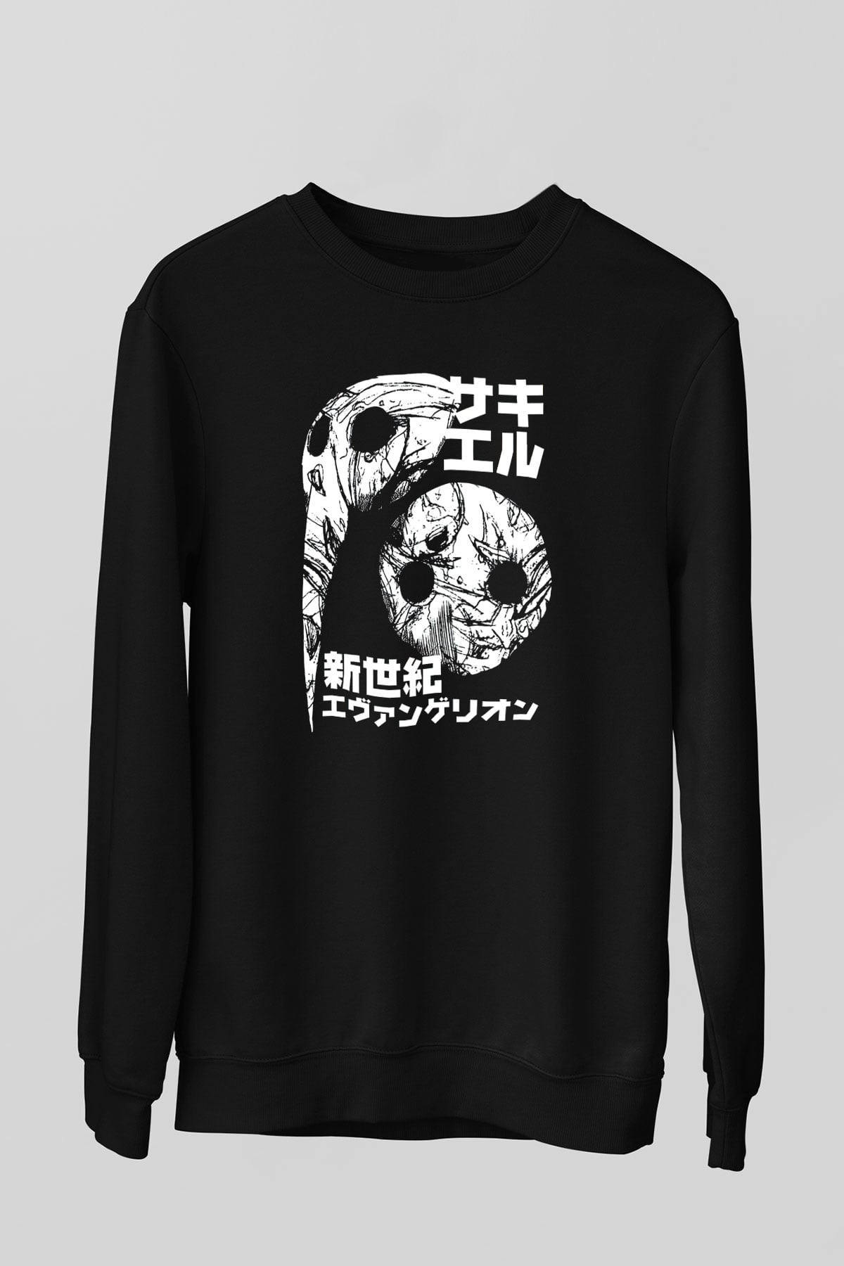 Evangelion Baskılı Unisex Siyah Sweatshirt