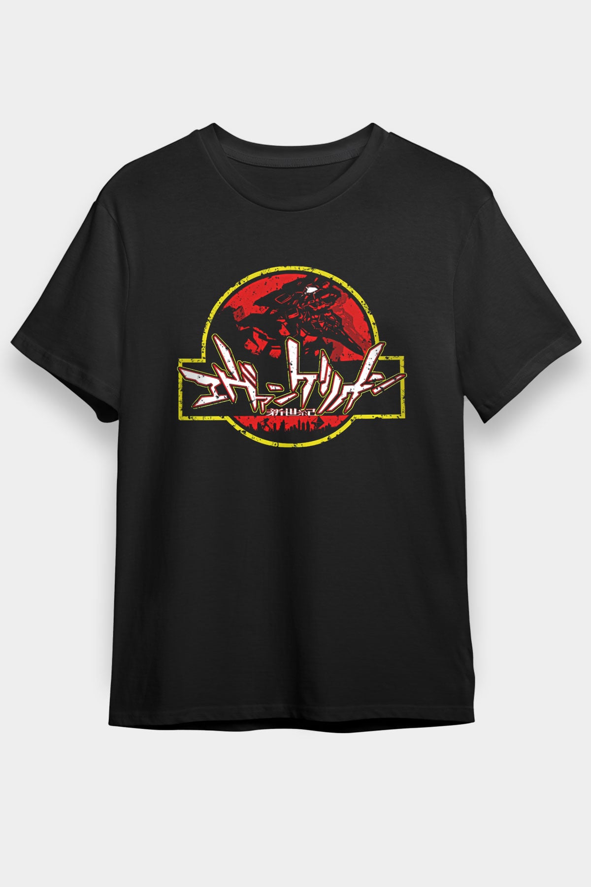 Evangelion Baskılı Unisex Siyah Tişört - Tshirt