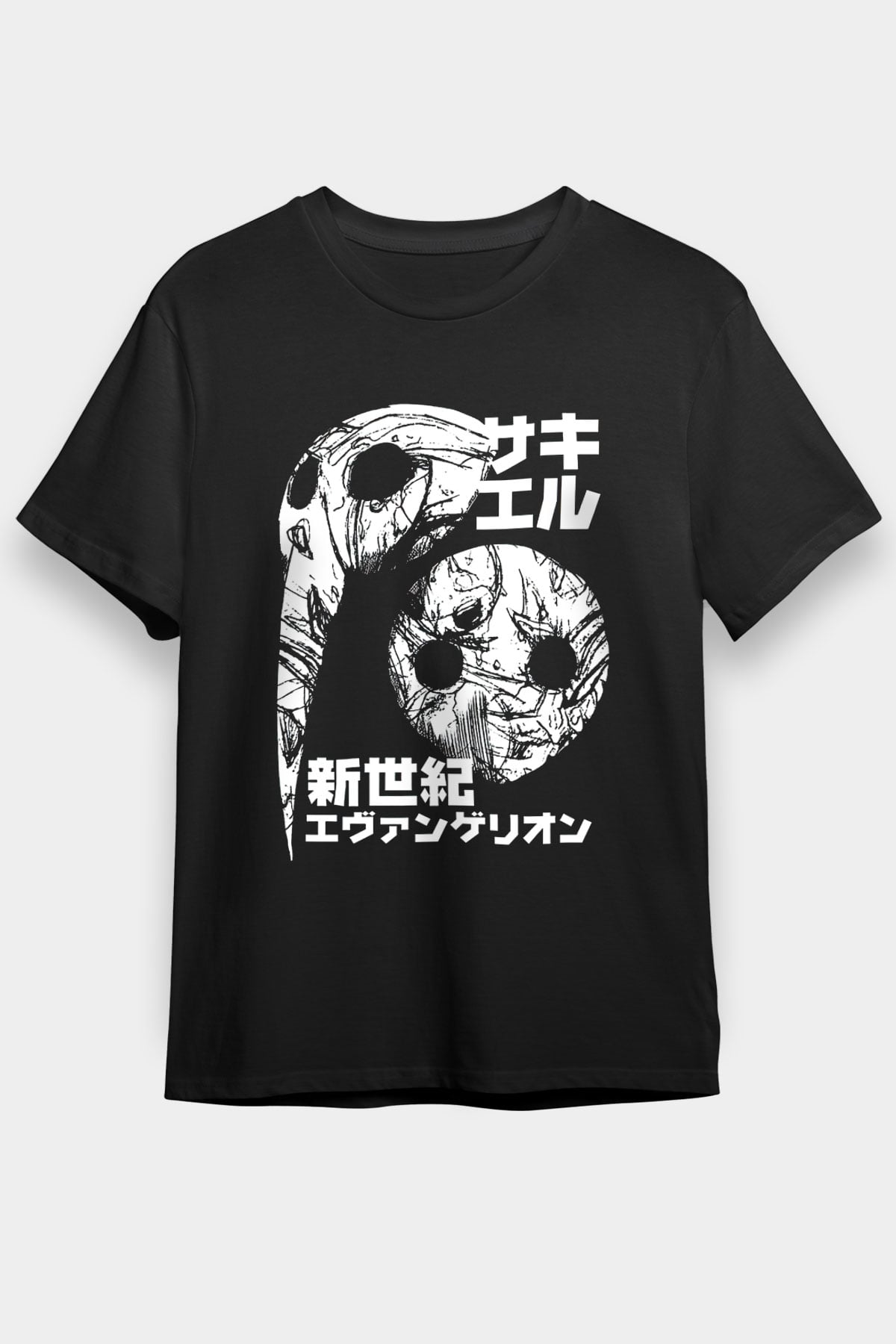 Evangelion Baskılı Unisex Siyah Tişört - Tshirt