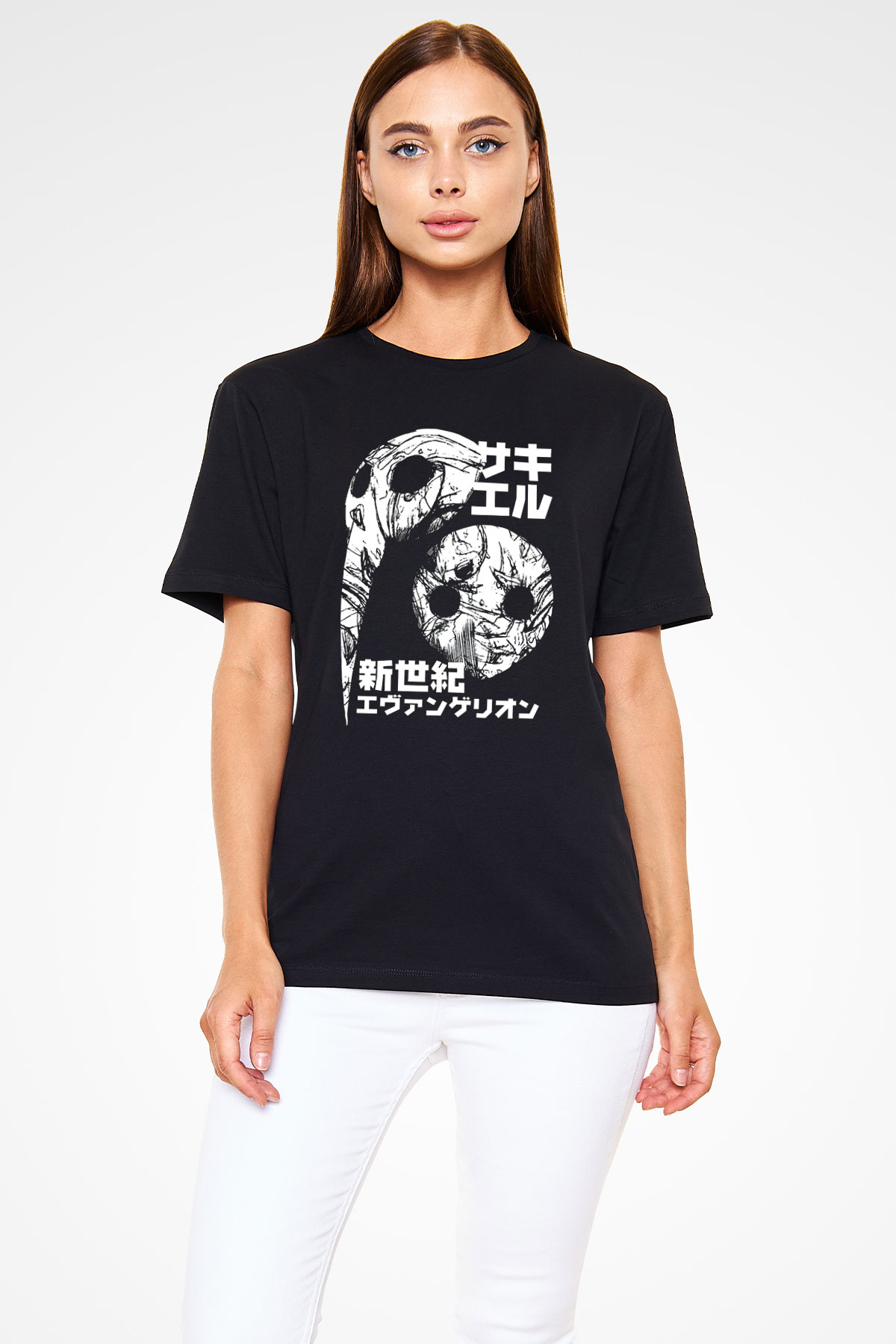 Evangelion Baskılı Unisex Siyah Tişört - Tshirt