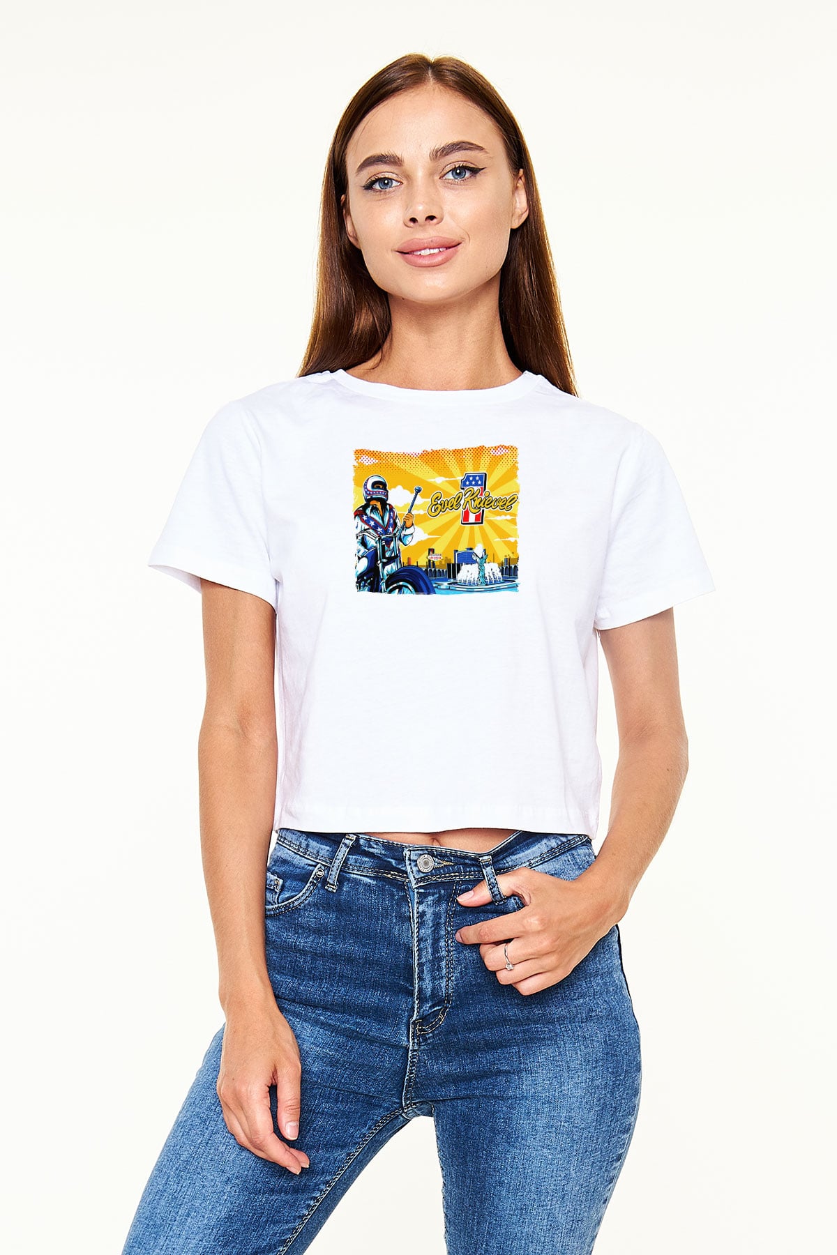 Evel Knievel Beyaz   Crop Top Tişört
