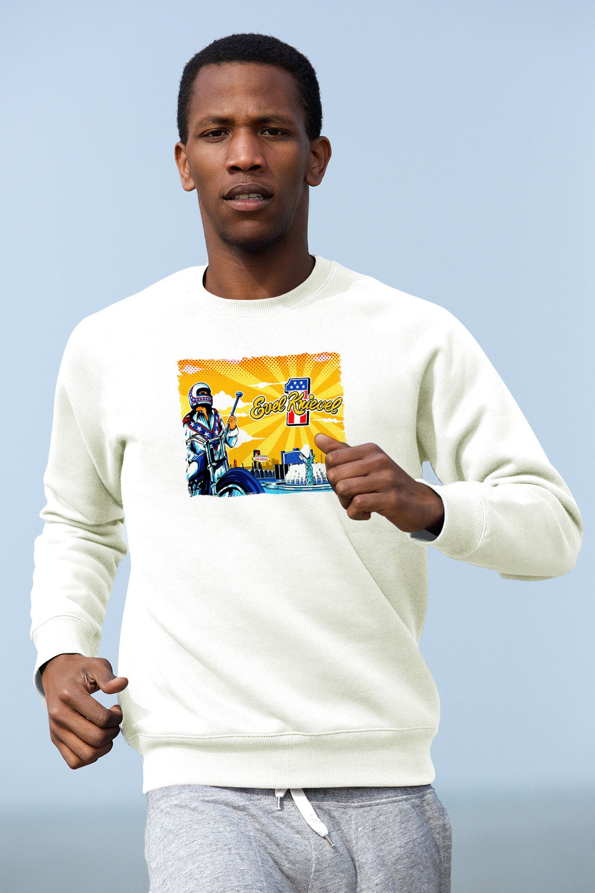 Evel Knievel Beyaz Unisex  Sweatshirt