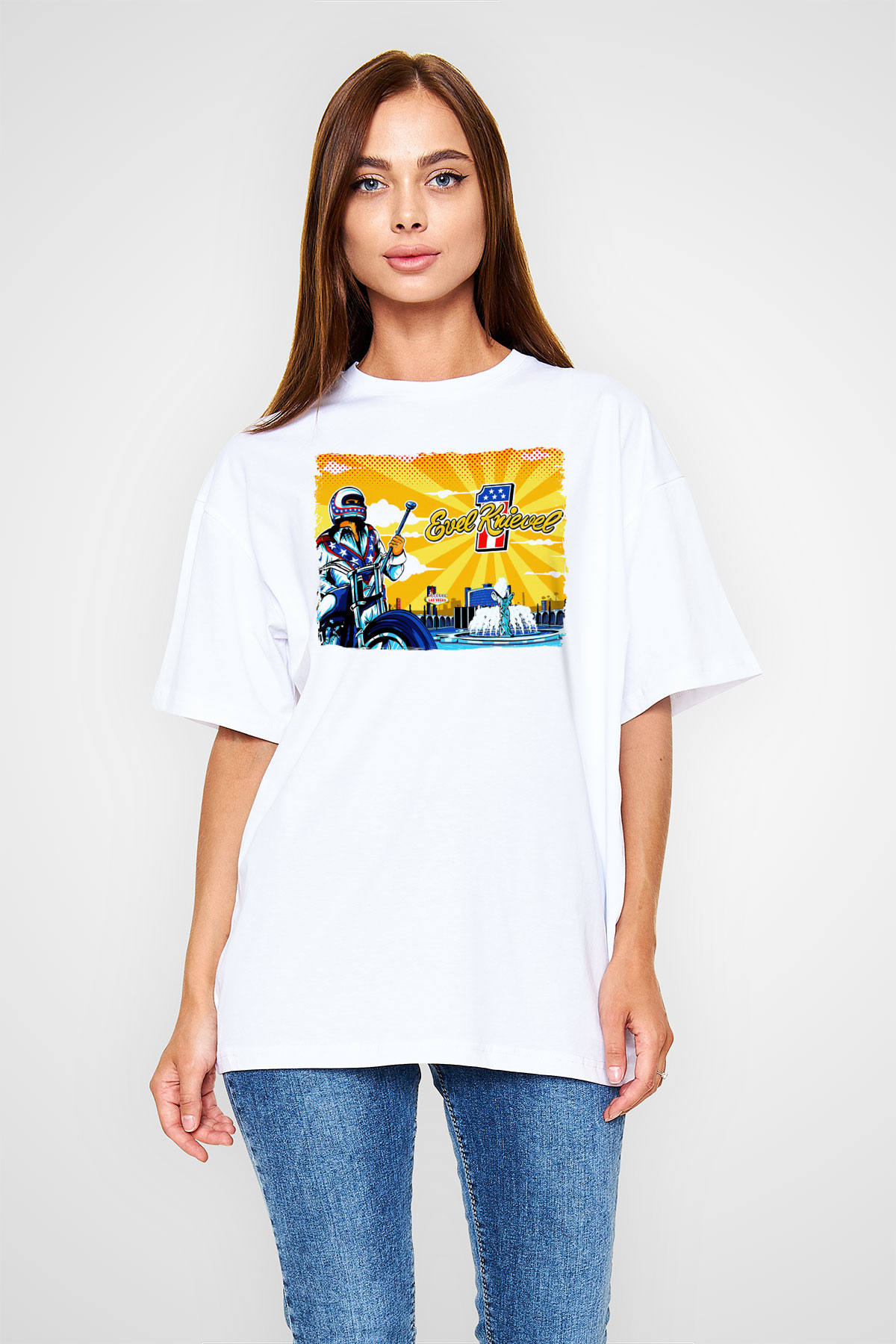 Evel Knievel Beyaz Unisex Tişört